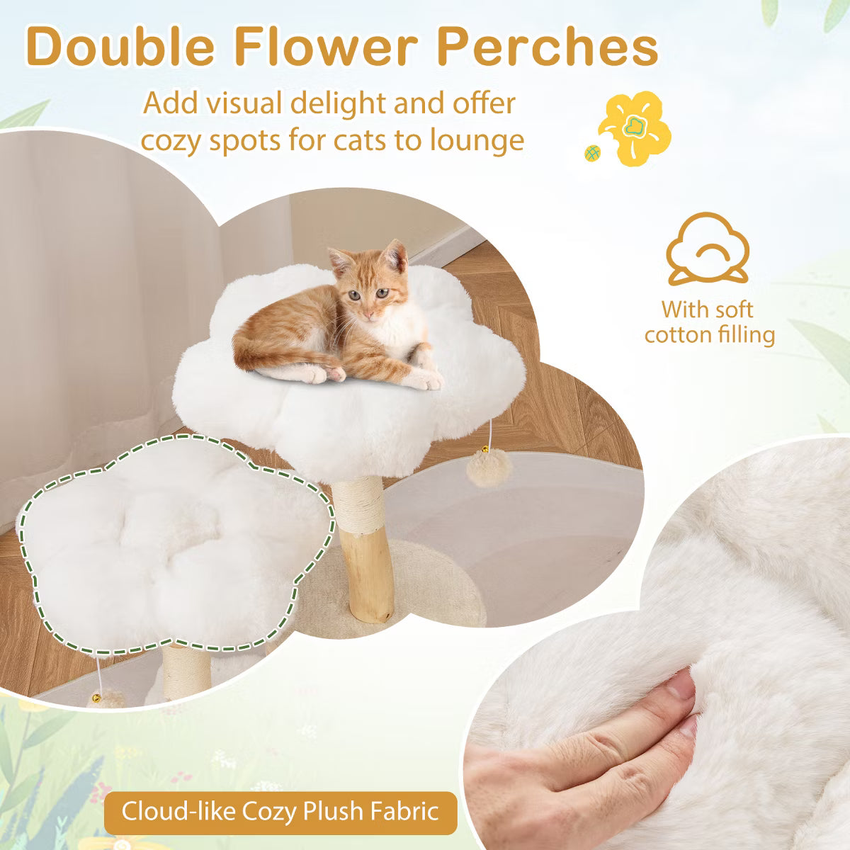 32 inch Cute Wood Cat Tree w/ Scratching Posts Pet Condo Furniture Activity Center