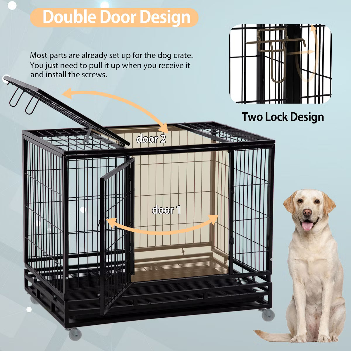 42 Inch Dog Crate Heavy Duty Dog Kennel Indoor Outdoor