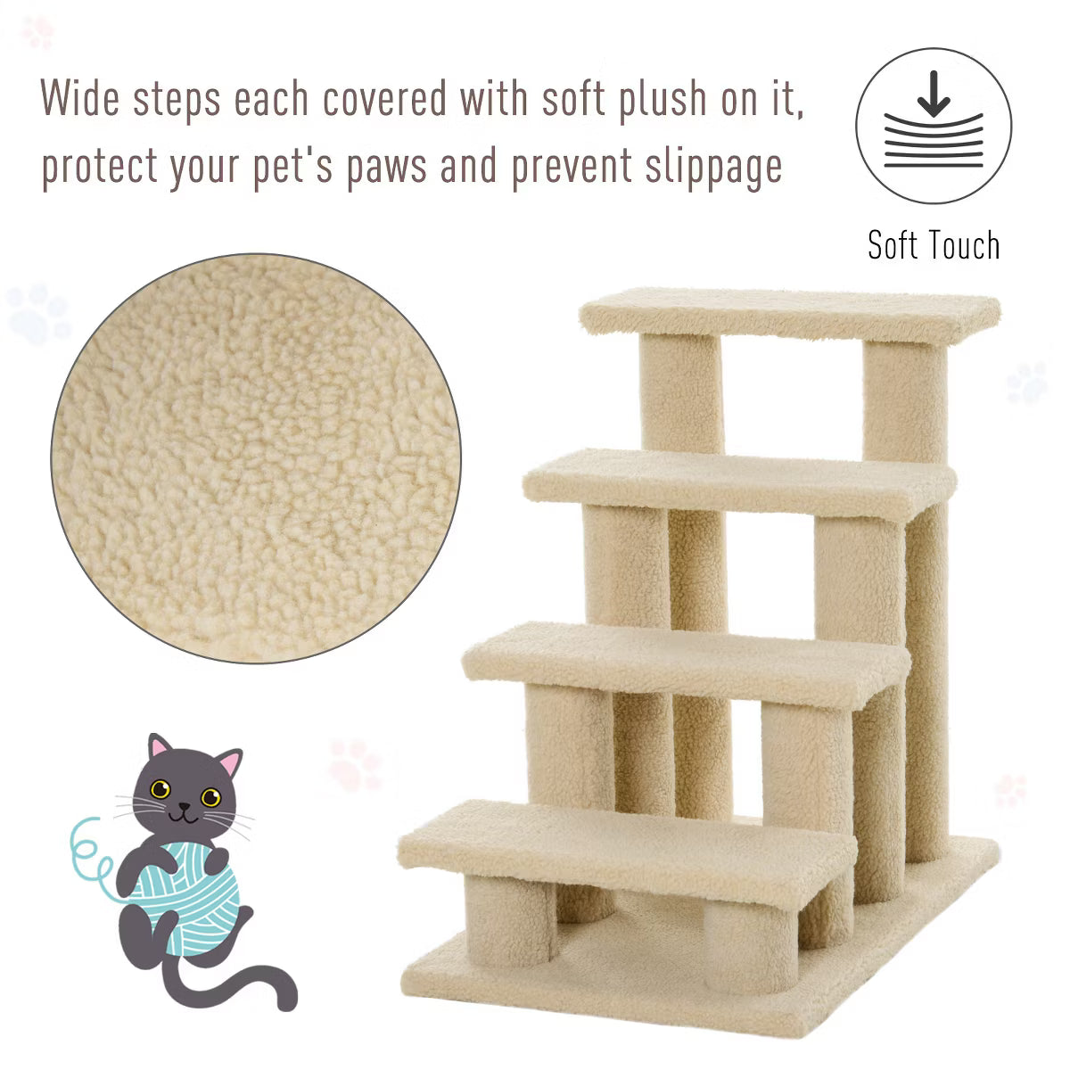4-Step Multi-Level Carpeted Cat Scratching Post Pet Stairs,