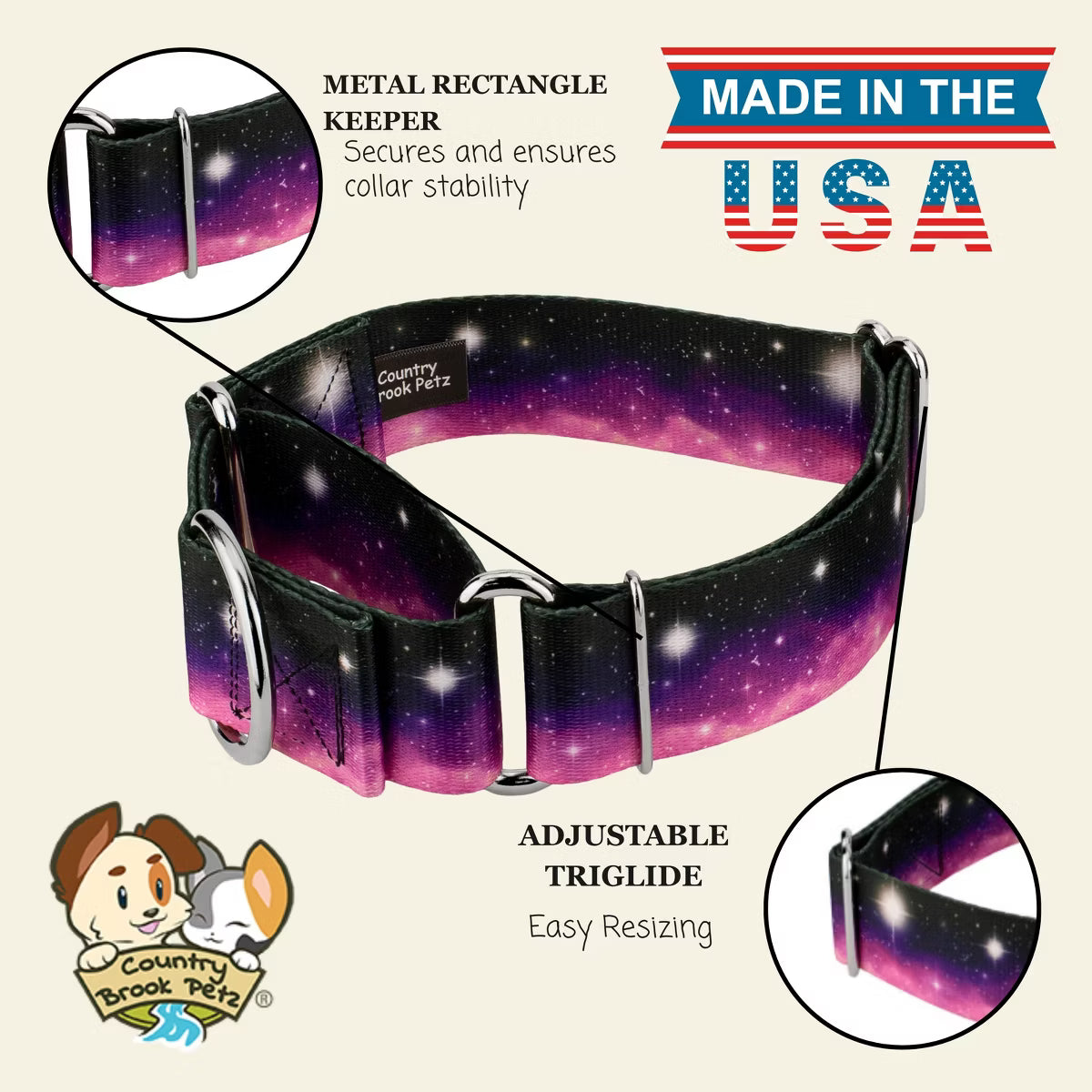 HossFit Jr Wide Martingale Dog Collar (Heavenly Space, Medium)