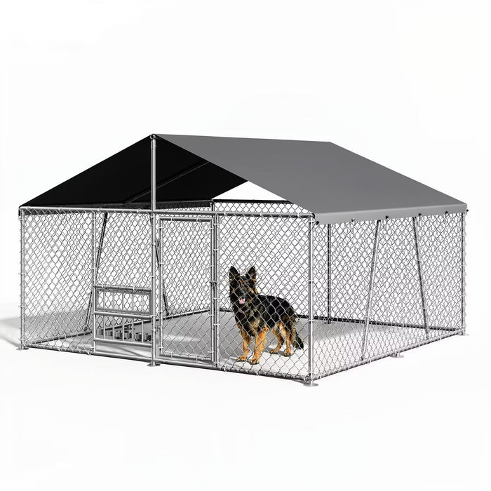 Outdoor Dog Kennel with Waterproof Cover & Lockable Door