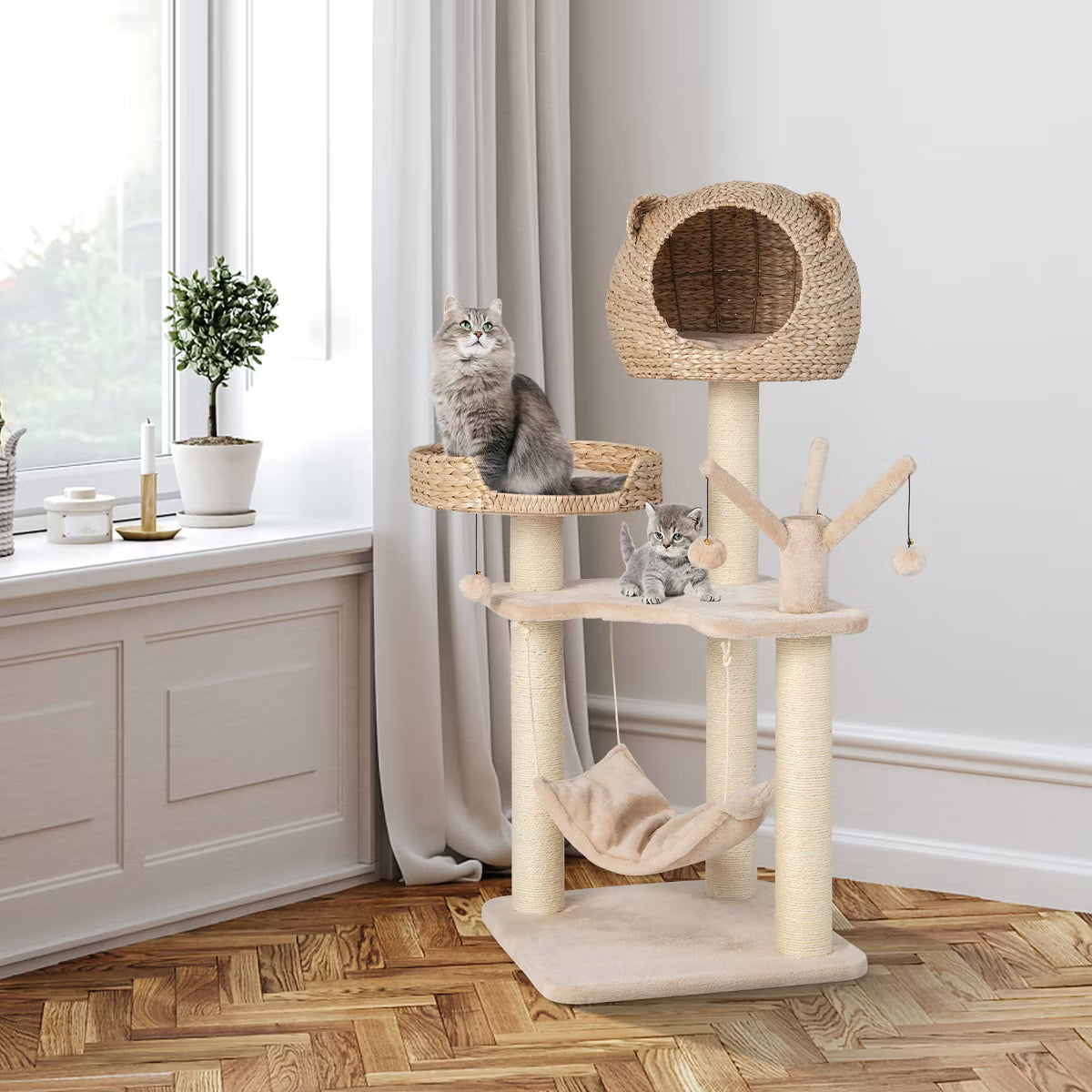 48'' Tall Cat Tree Tower Multi-Level Play Activity Center withCondo Hammock Cushion