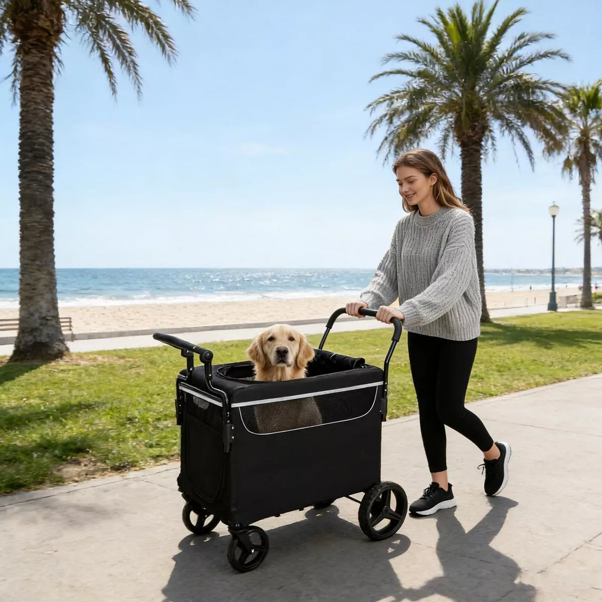 All Terrain Dog Stroller Wagon, Large & Medium Dog Pet Cart with Ramp
