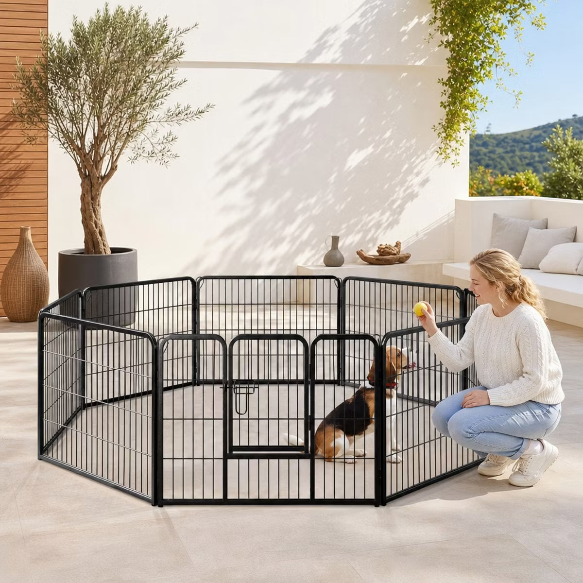 8 Panel Heavy Duty Dog Playpen with Door for Indoor Outdoor