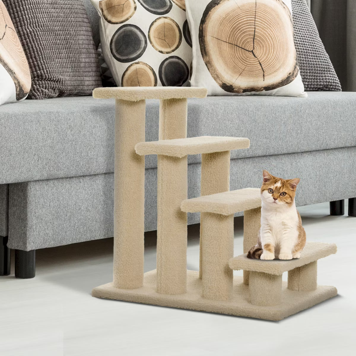 4-Step Multi-Level Carpeted Cat Scratching Post Pet Stairs,