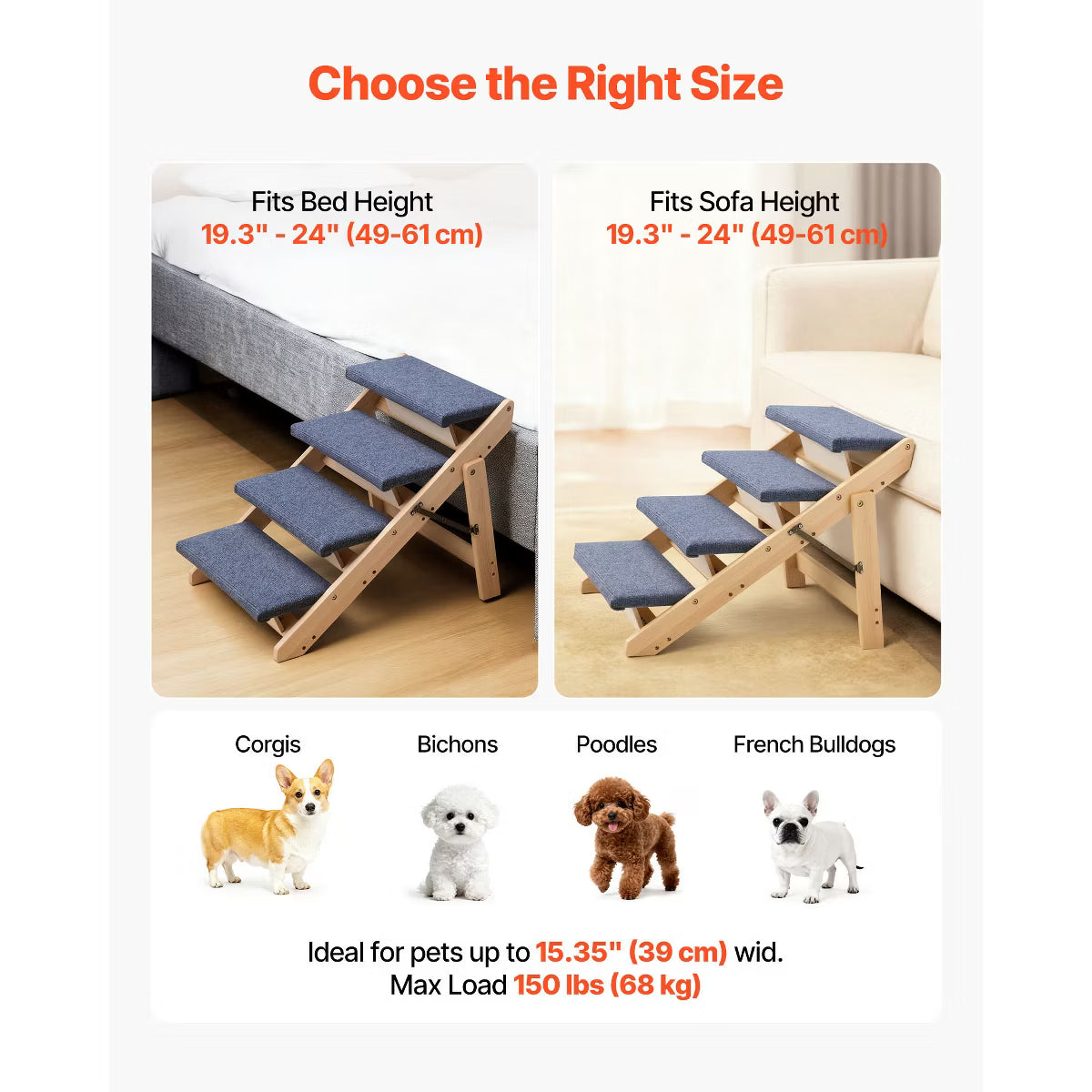 4-Step Dog Stairs for Beds, Sofa & Cars, 150 lbss Load Capacity,