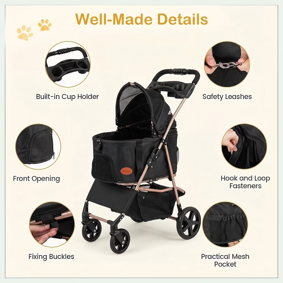 Foldable Dog Stroller for Small and Medium Dogs with Detachable Pet Carrier