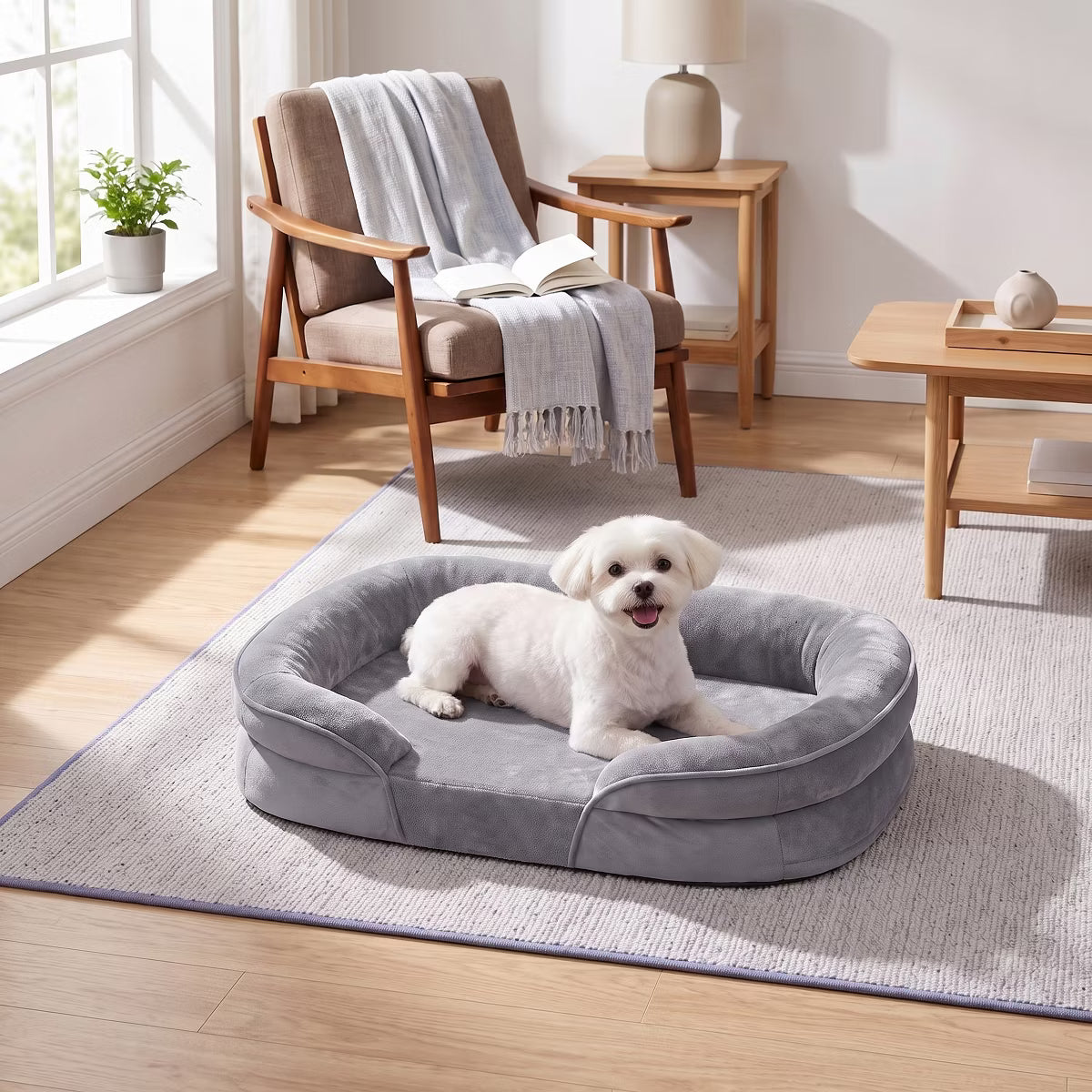 Orthopedic Dog Sofa Bed with Egg Crate Foam and Washable Flannelette Fabric Cover, 29.9 x 20.1 x 7.1 inches,