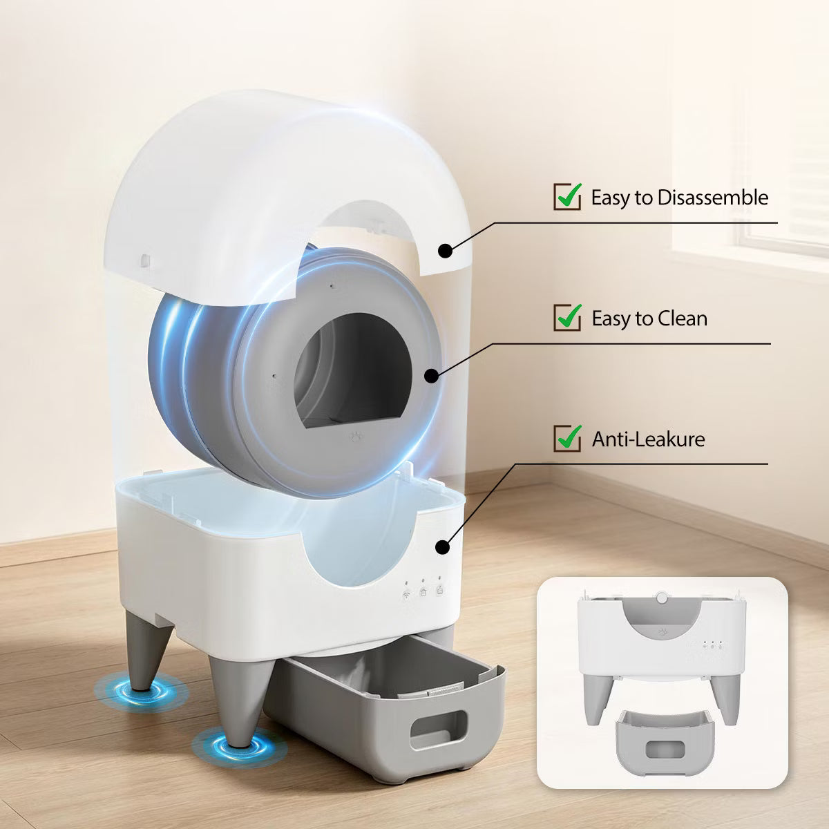 95L Self Cleaning Automatic Cat Litter Box, White.