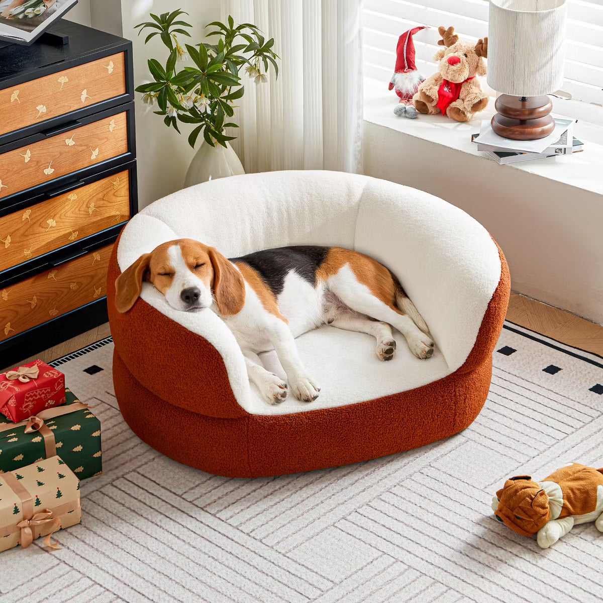 Orange Round Dog Sofa Bed No Assembly Required,