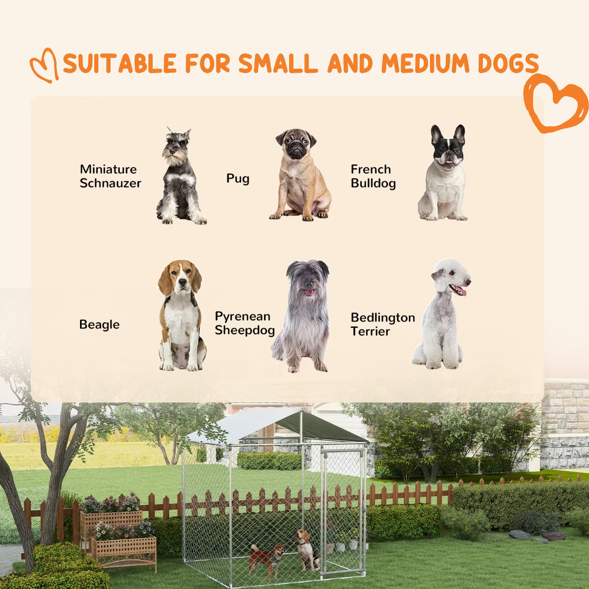 Outdoor Dog Kennel, Heavy Duty Dog Run with Waterproof Cover