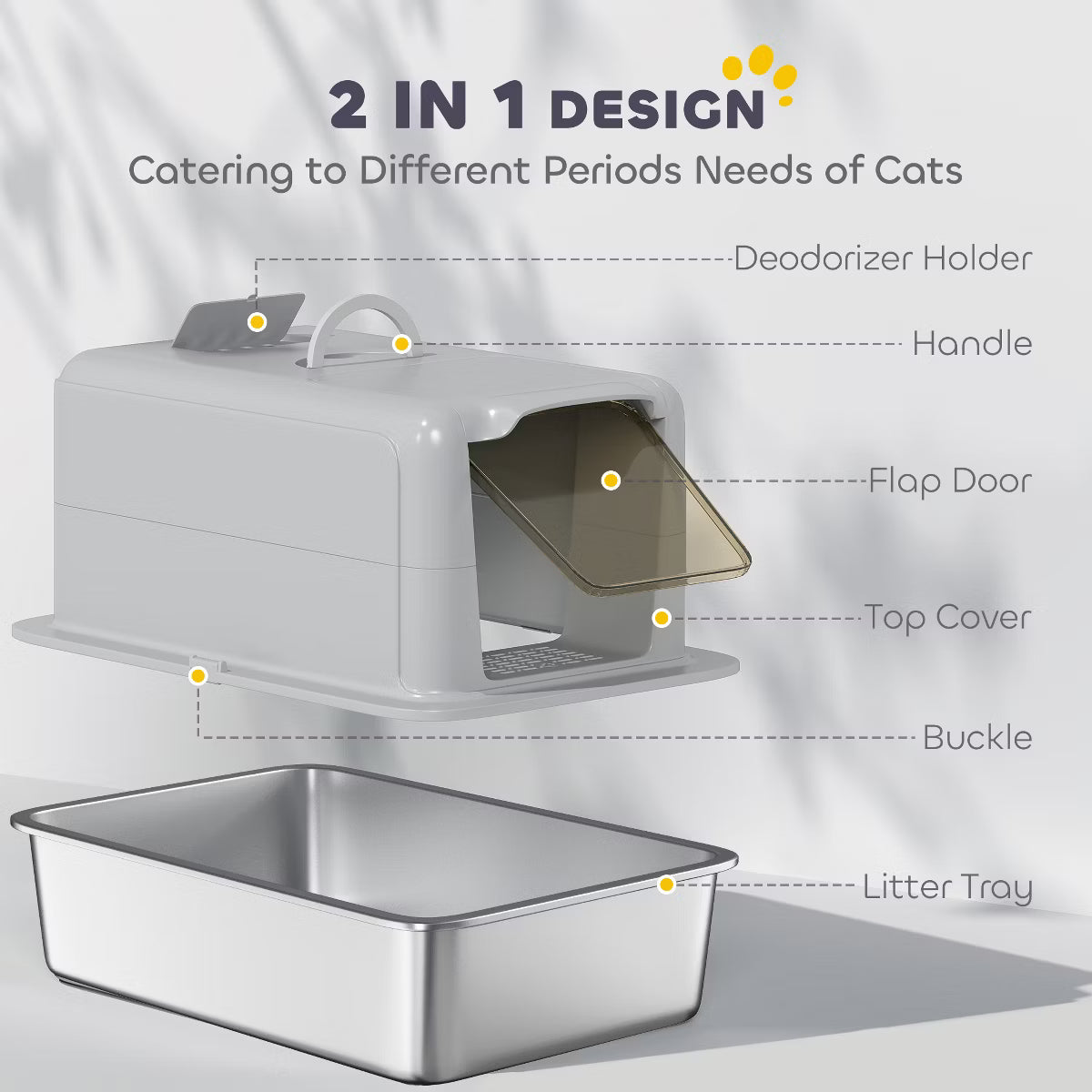Stainless Steel Cat Litter Box, Extra Large 2 in 1 Kitty Litter Box with Removable Lid, Scoop,