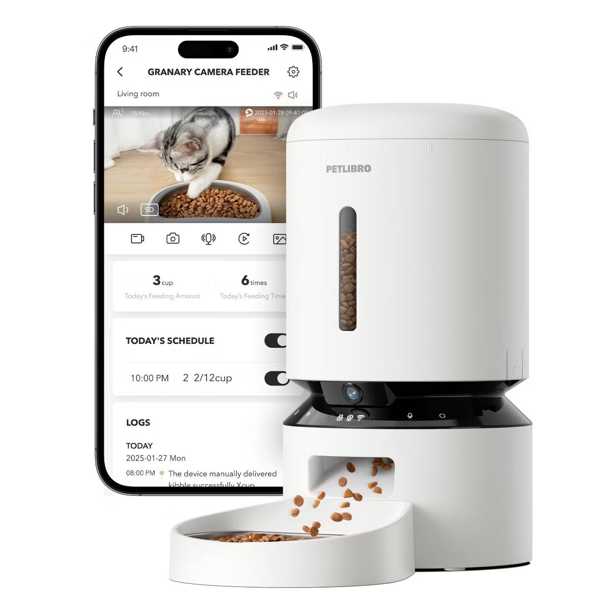 5L Dog and Cat Feeder with Granary Camera - White