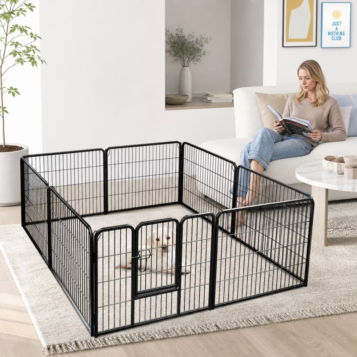 8 Panel Heavy Duty Dog Playpen with Door for Indoor Outdoor