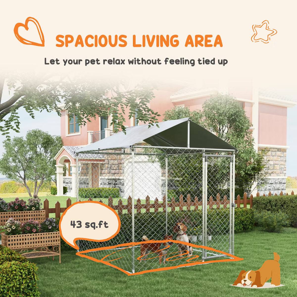 Outdoor Dog Kennel, Heavy Duty Dog Run with Waterproof Cover