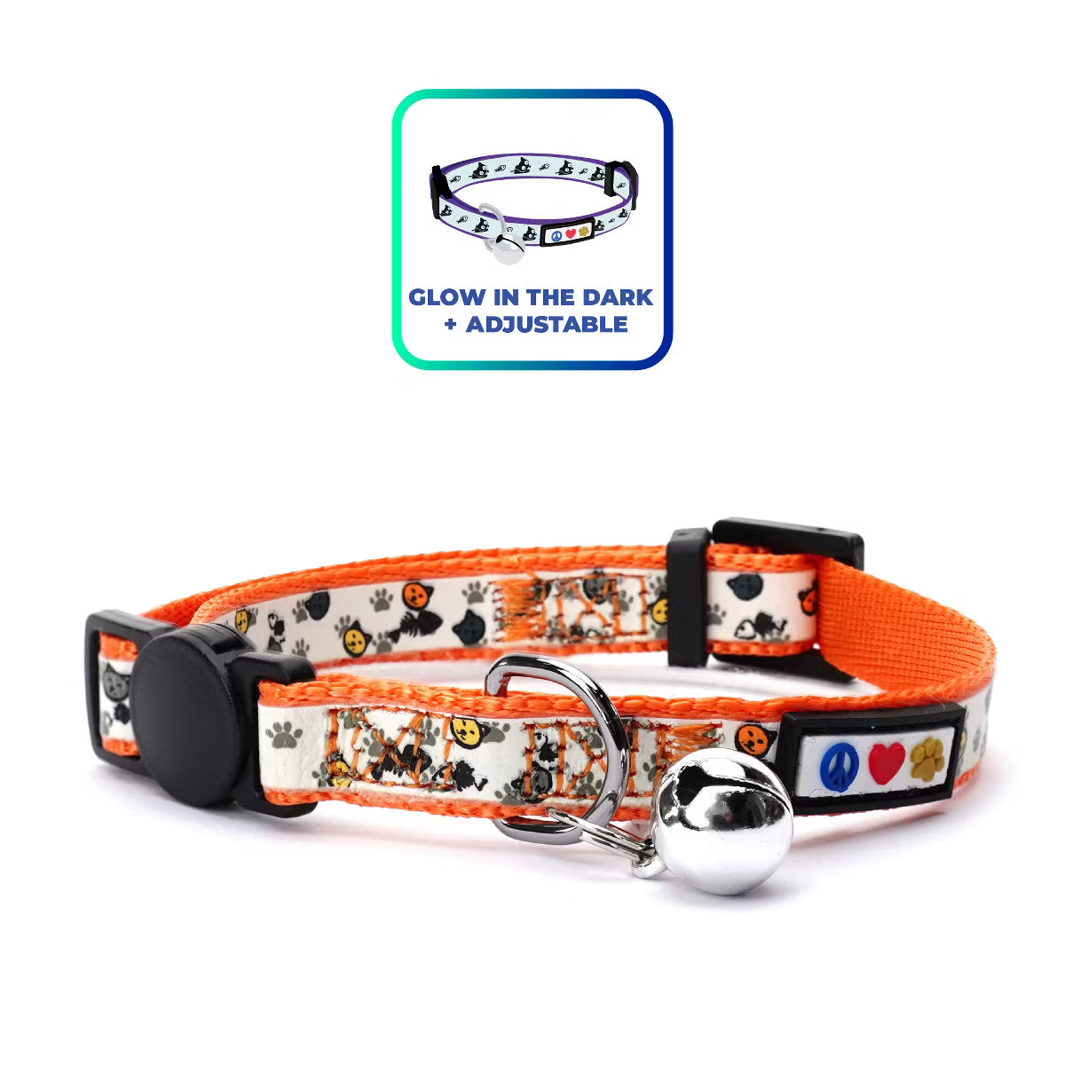 Glow In The Dark Cat Collar Orange Ribbon Hook