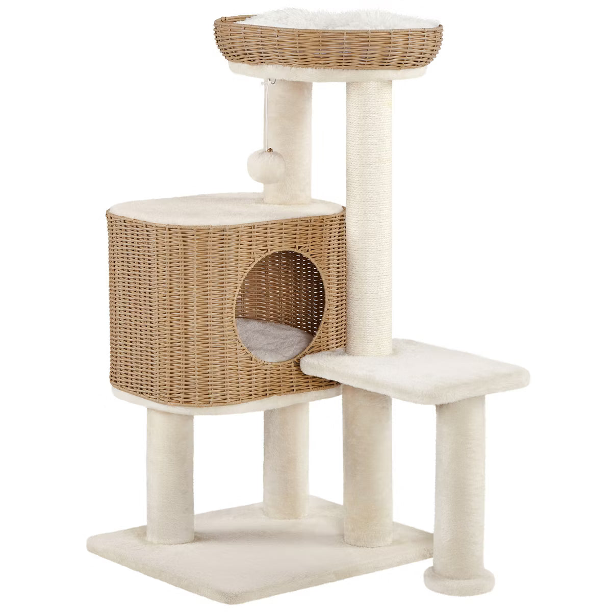 36″ Tall Rattan Cat Tree with Natural Sisal Scratching Post,