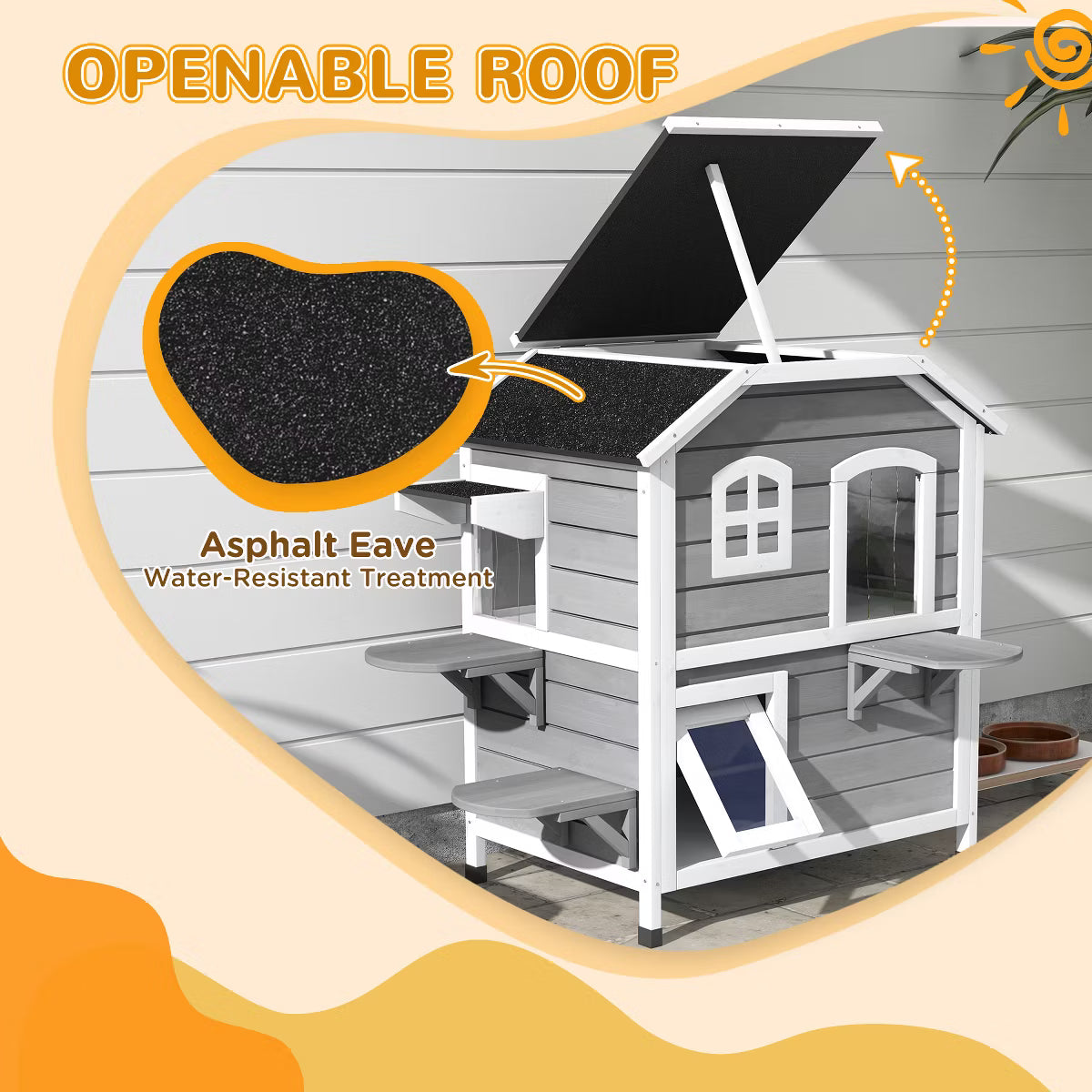 Wooden 2-Story Outdoor Cat House