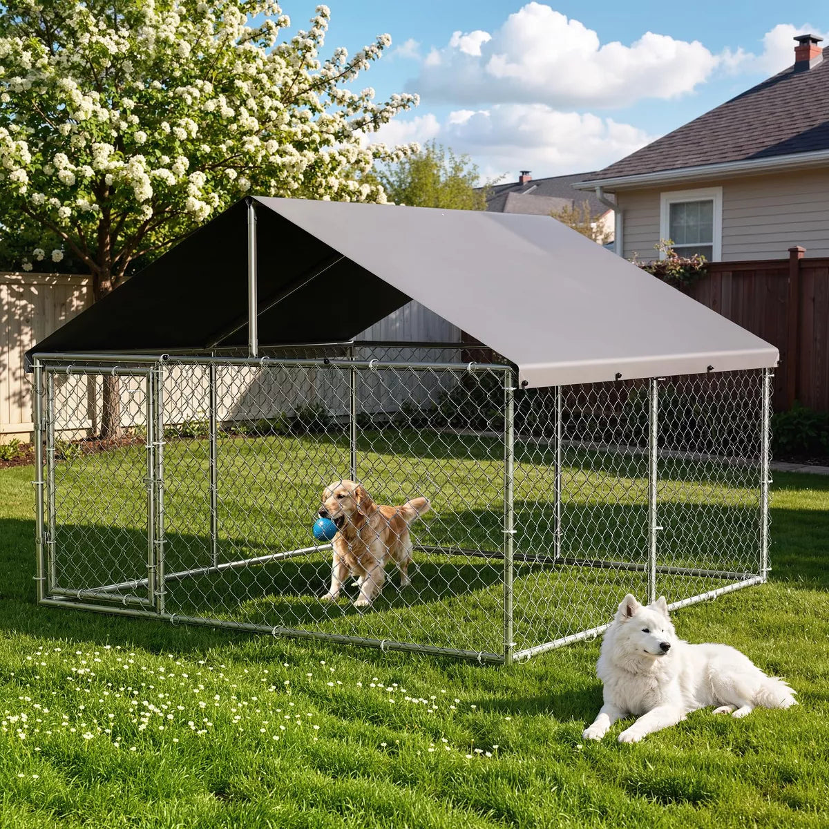 Outdoor Dog Kennel with Waterproof Cover & Lockable Door