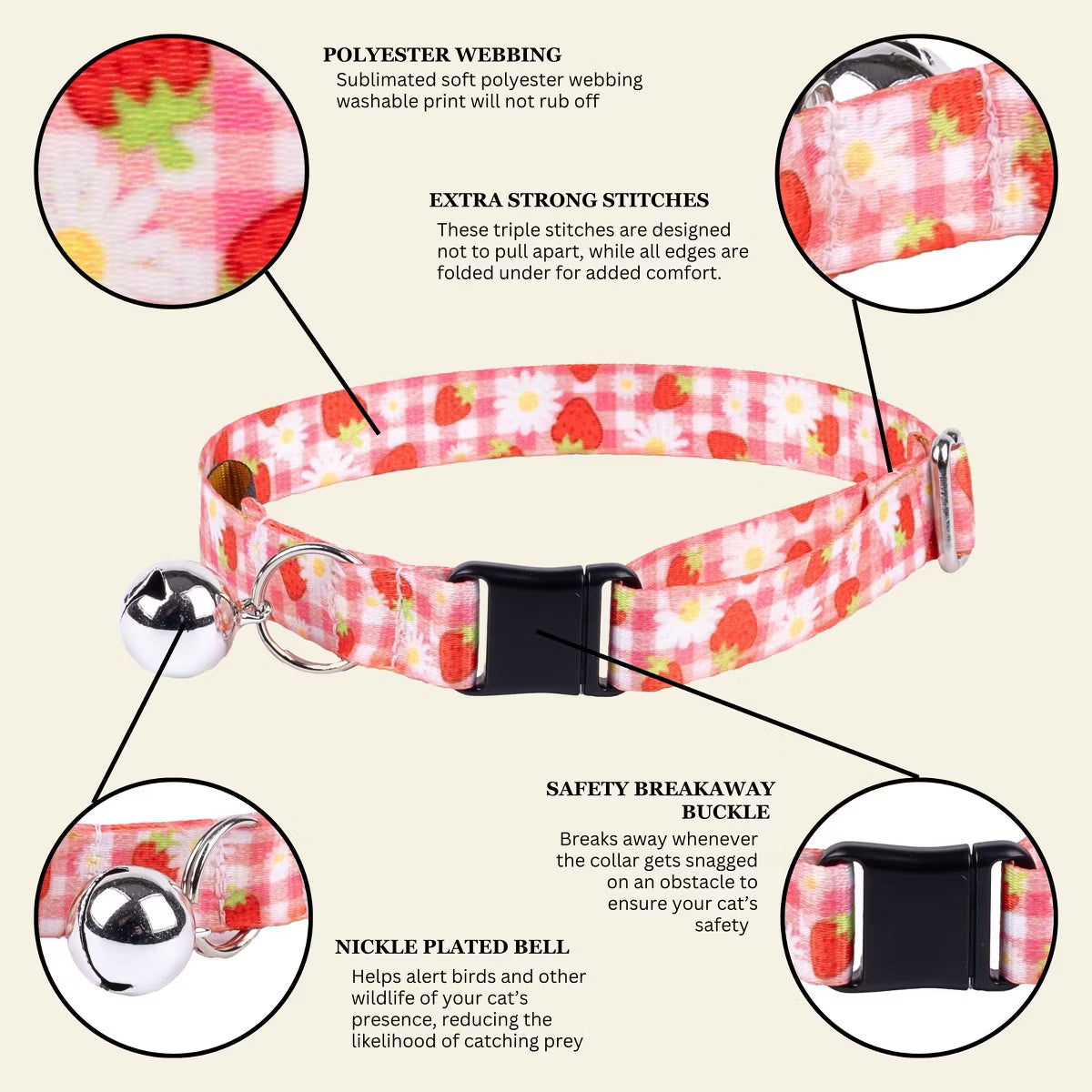 Strawberry Picnic Cat Collar