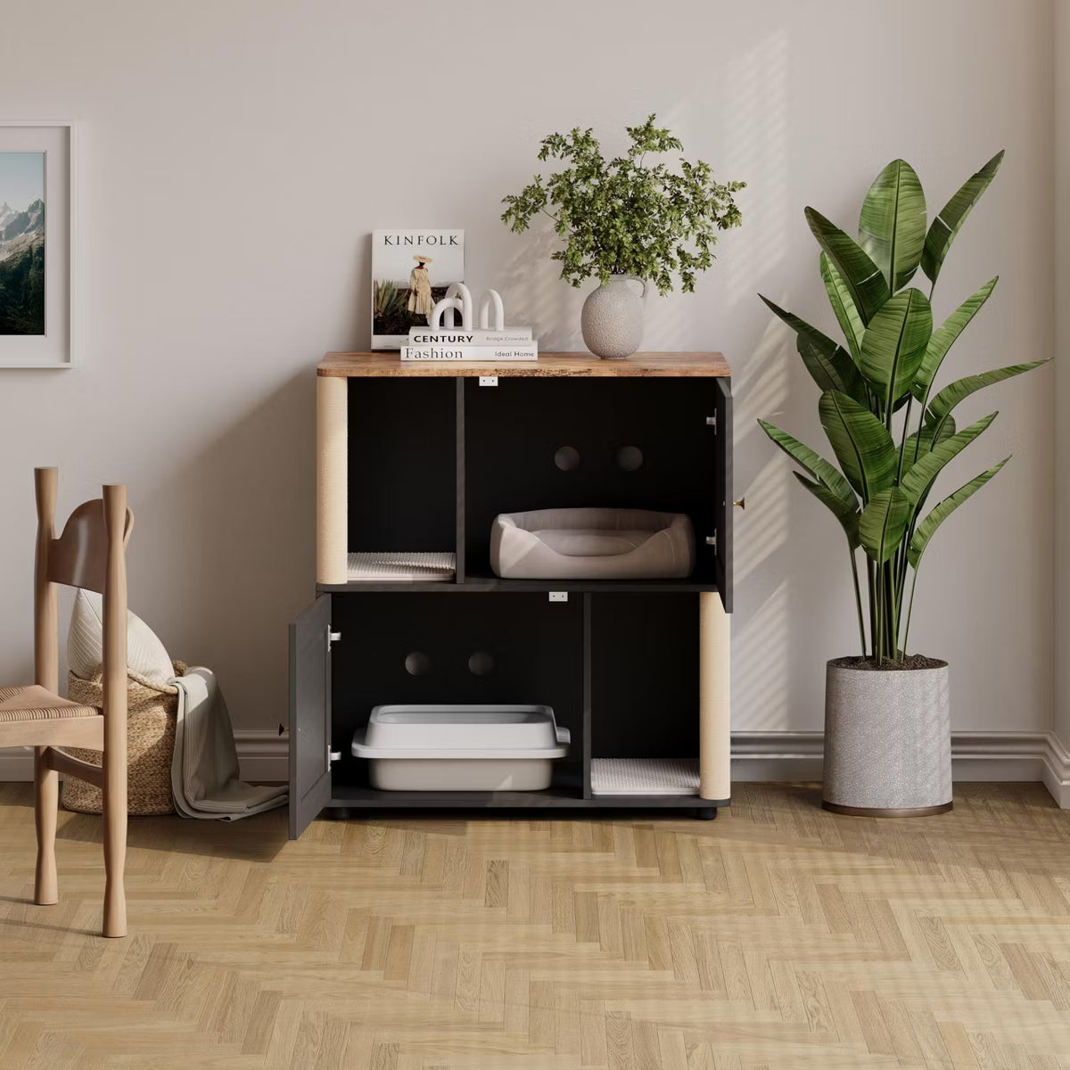 Cat Litter Box Enclosure Furniture for 2 Cats, Hidden Litter Box,
