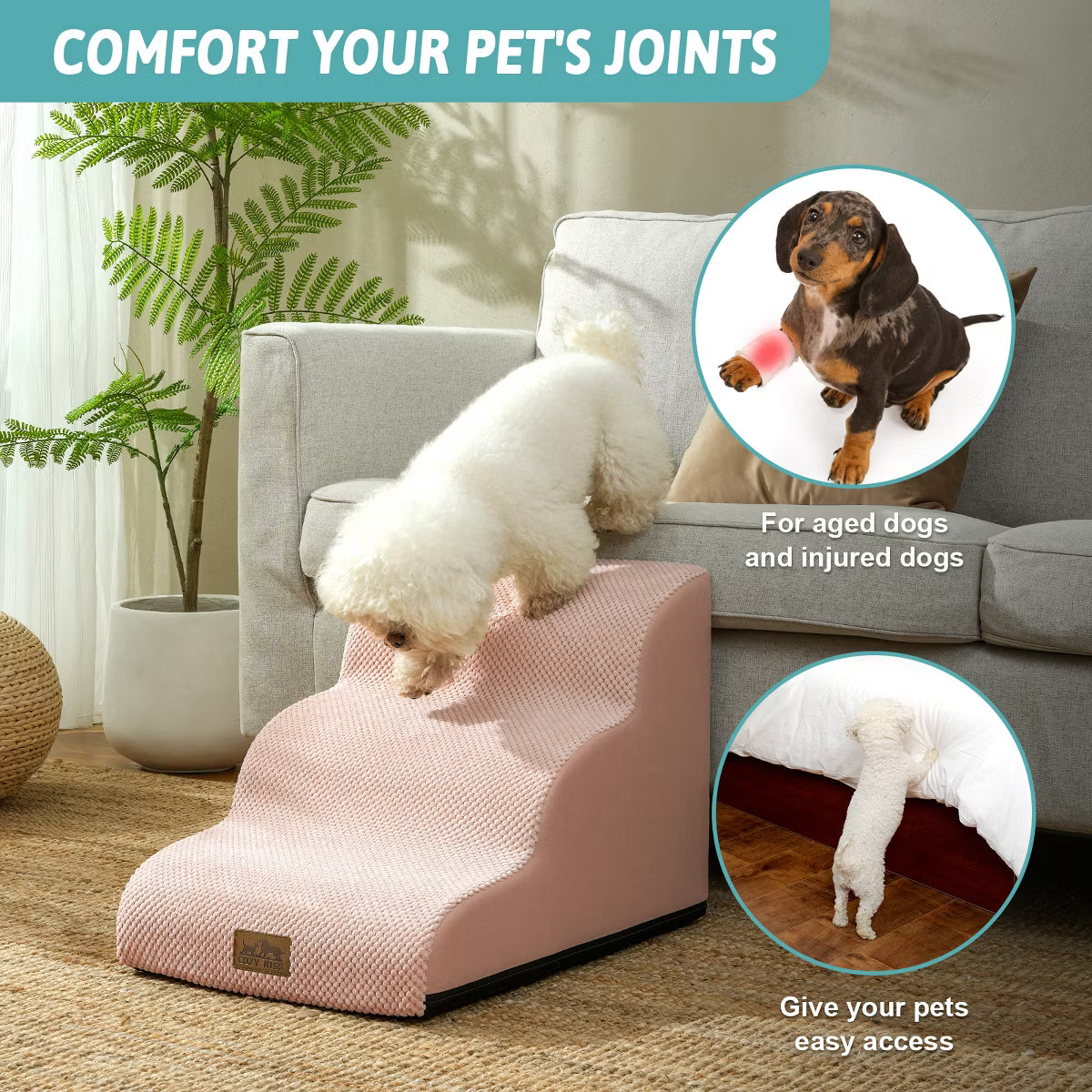 Curved Dog Stairs, Foam Ramp for Small Pets