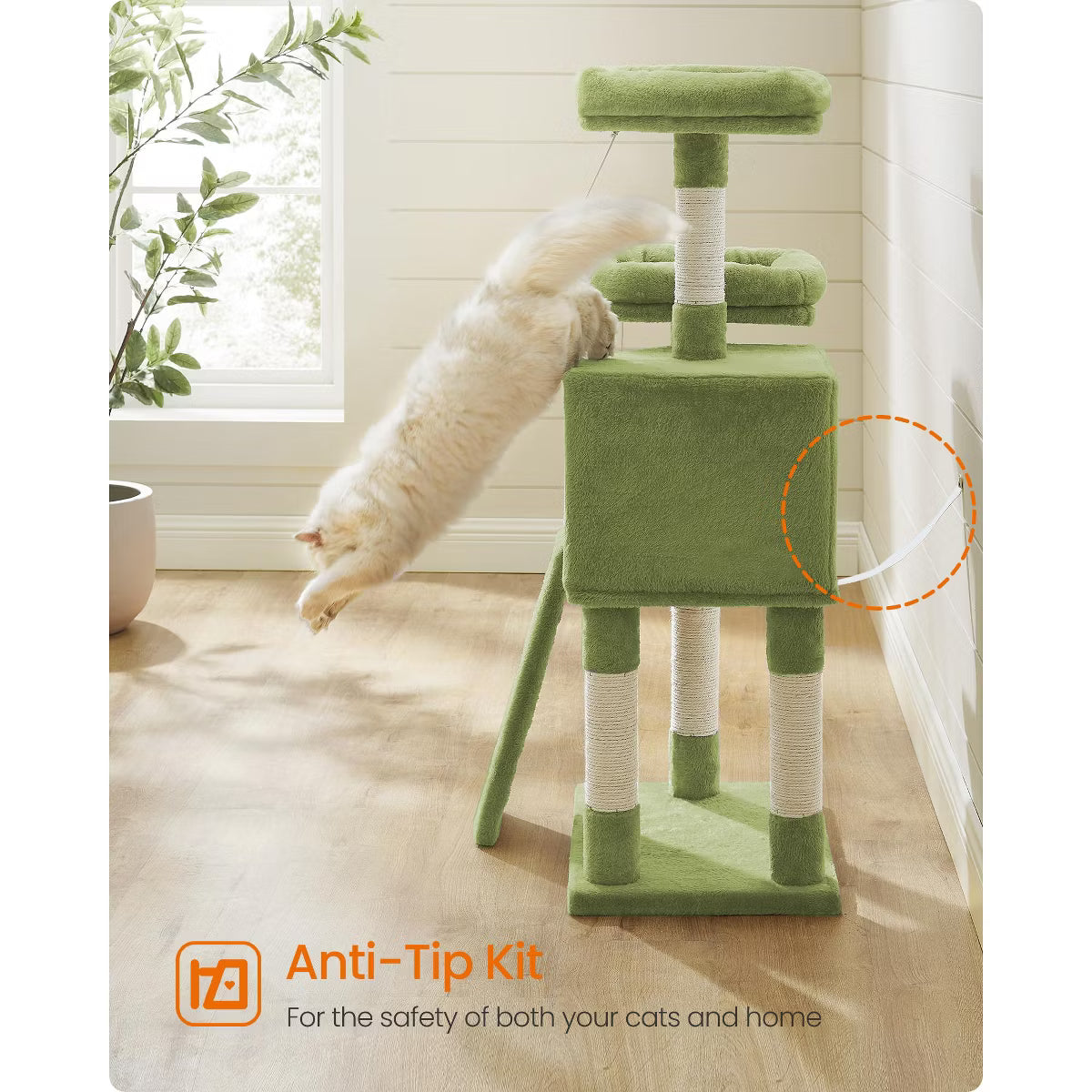 45.3-Inch Cat Tower with Scratching Ramp, Multi-Level Cat Condo with Spacious Cave & 2 Perches,