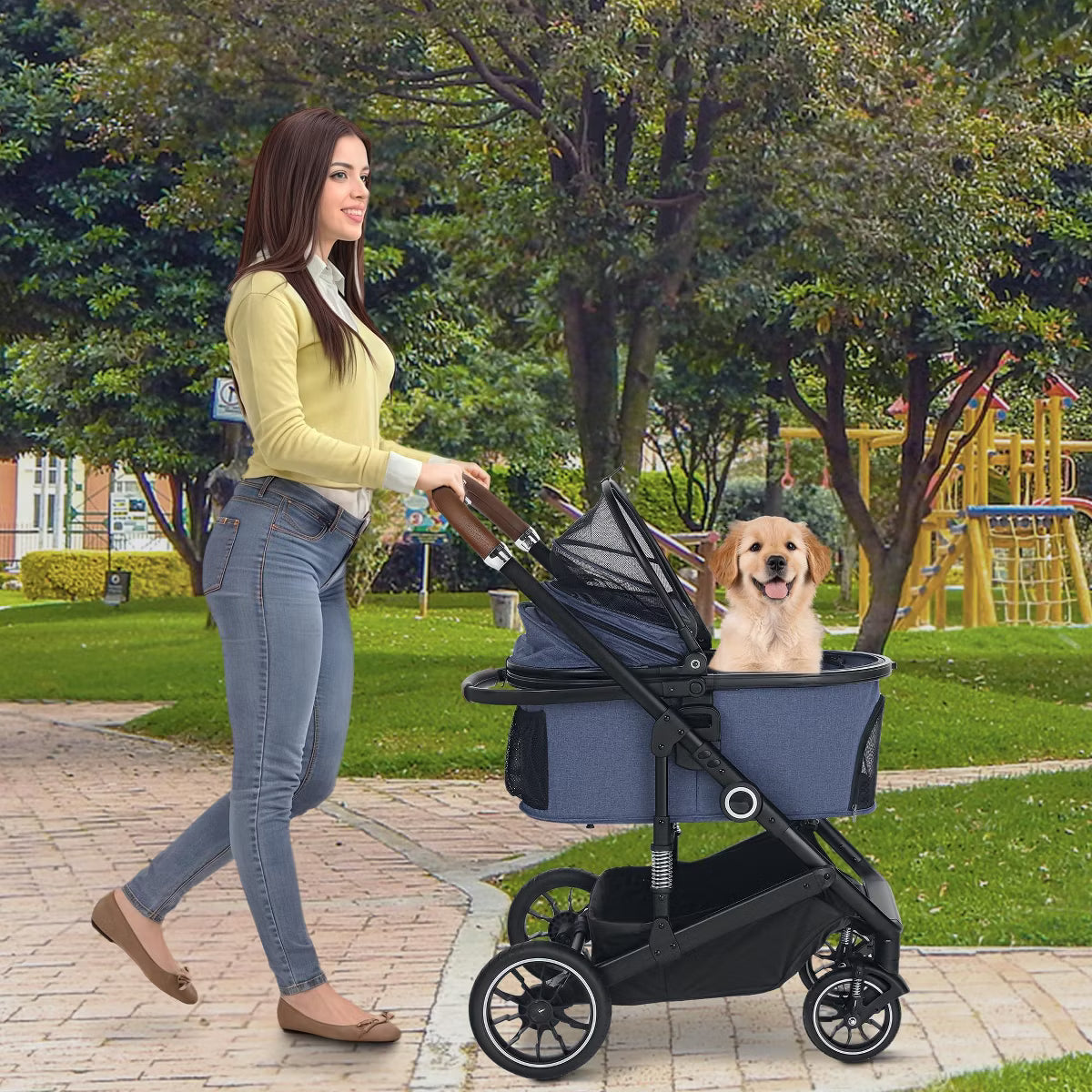 3-in-1 Folding Pet Stroller for Small to Medium Dogs and Cats up to 50 lbs with Storage Basket