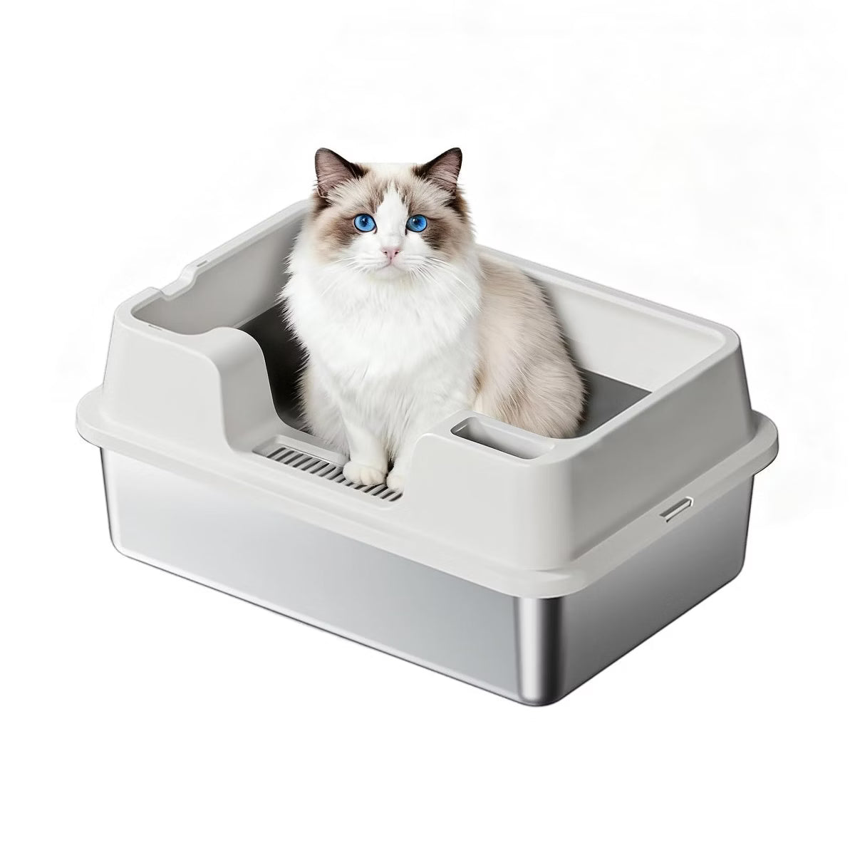 Jumbo Stainless Steel Cat Litter Box - High-Sided & Non-Stick,