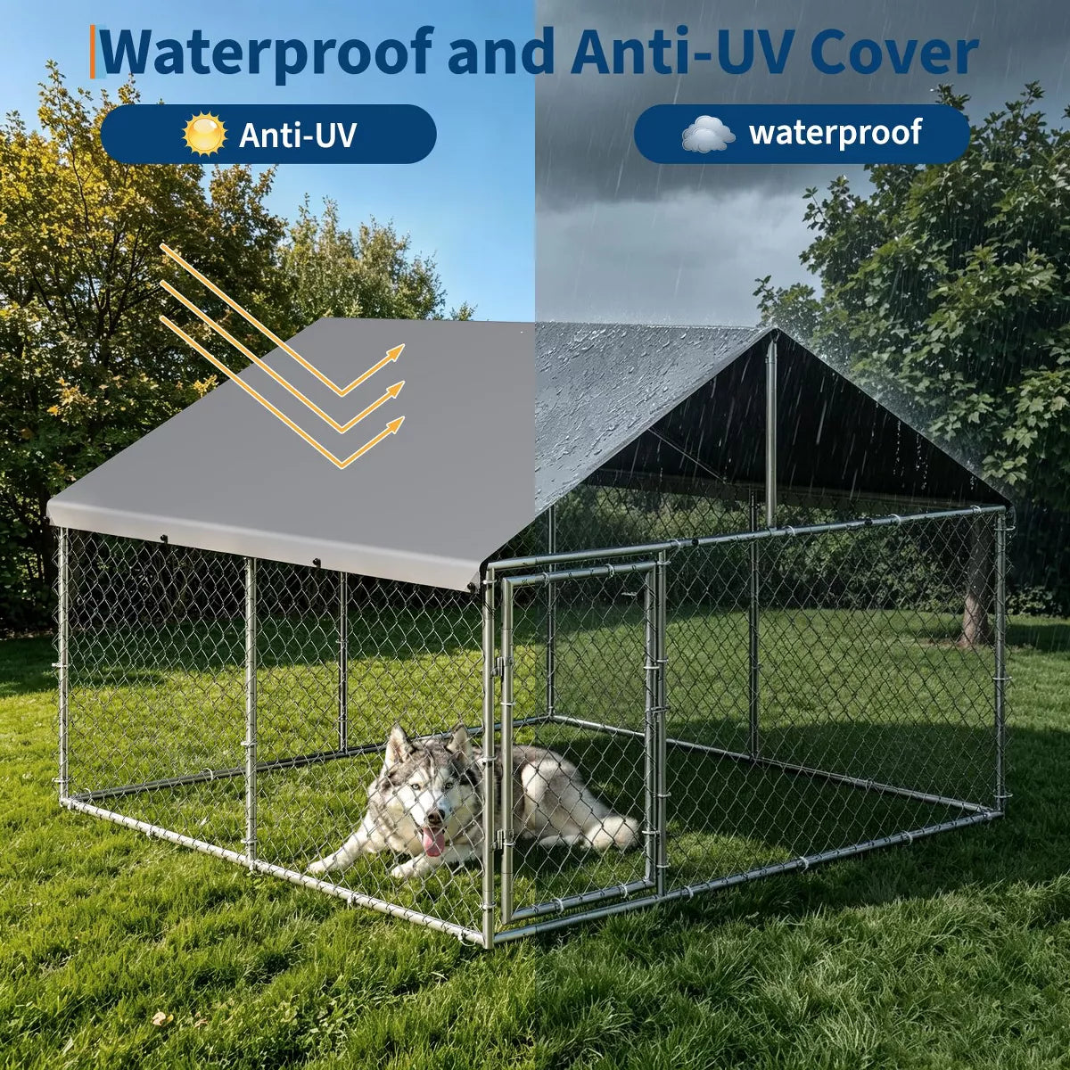 Outdoor Dog Kennel with Waterproof Cover & Lockable Door