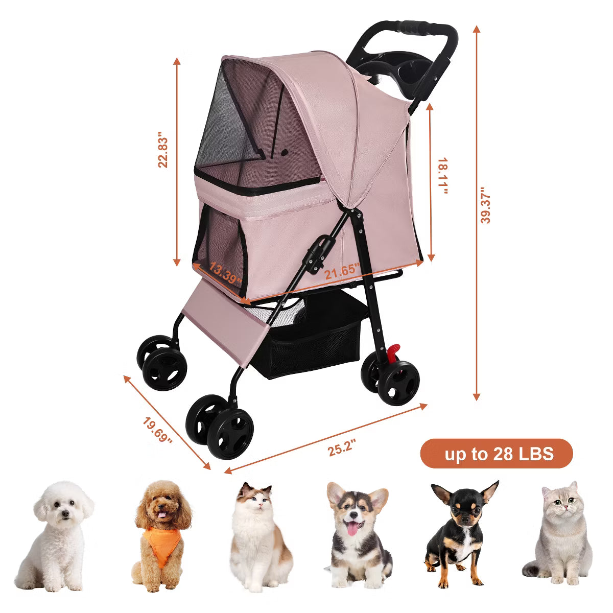 Pet Stroller for Small Dogs and Cats Under 28 lbs,