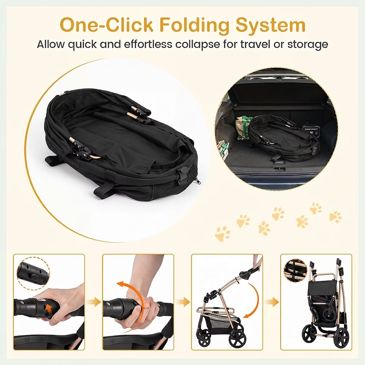 Foldable Dog Stroller for Small and Medium Dogs with Detachable Pet Carrier