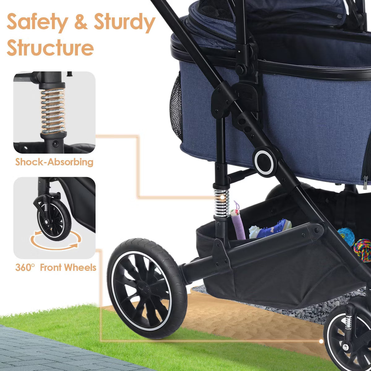 3-in-1 Folding Pet Stroller for Small to Medium Dogs and Cats up to 50 lbs with Storage Basket