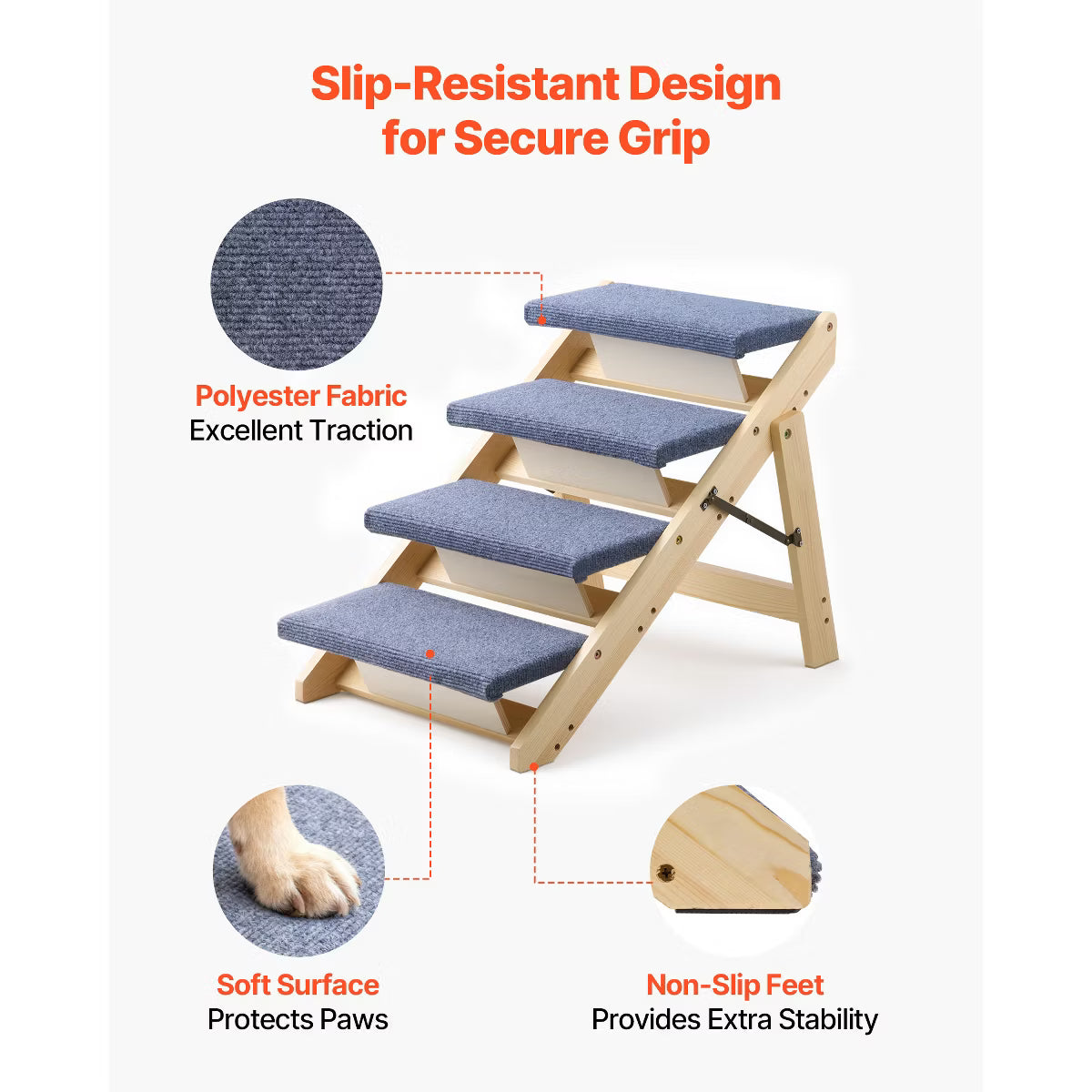 4-Step Dog Stairs for Beds, Sofa & Cars, 150 lbss Load Capacity,
