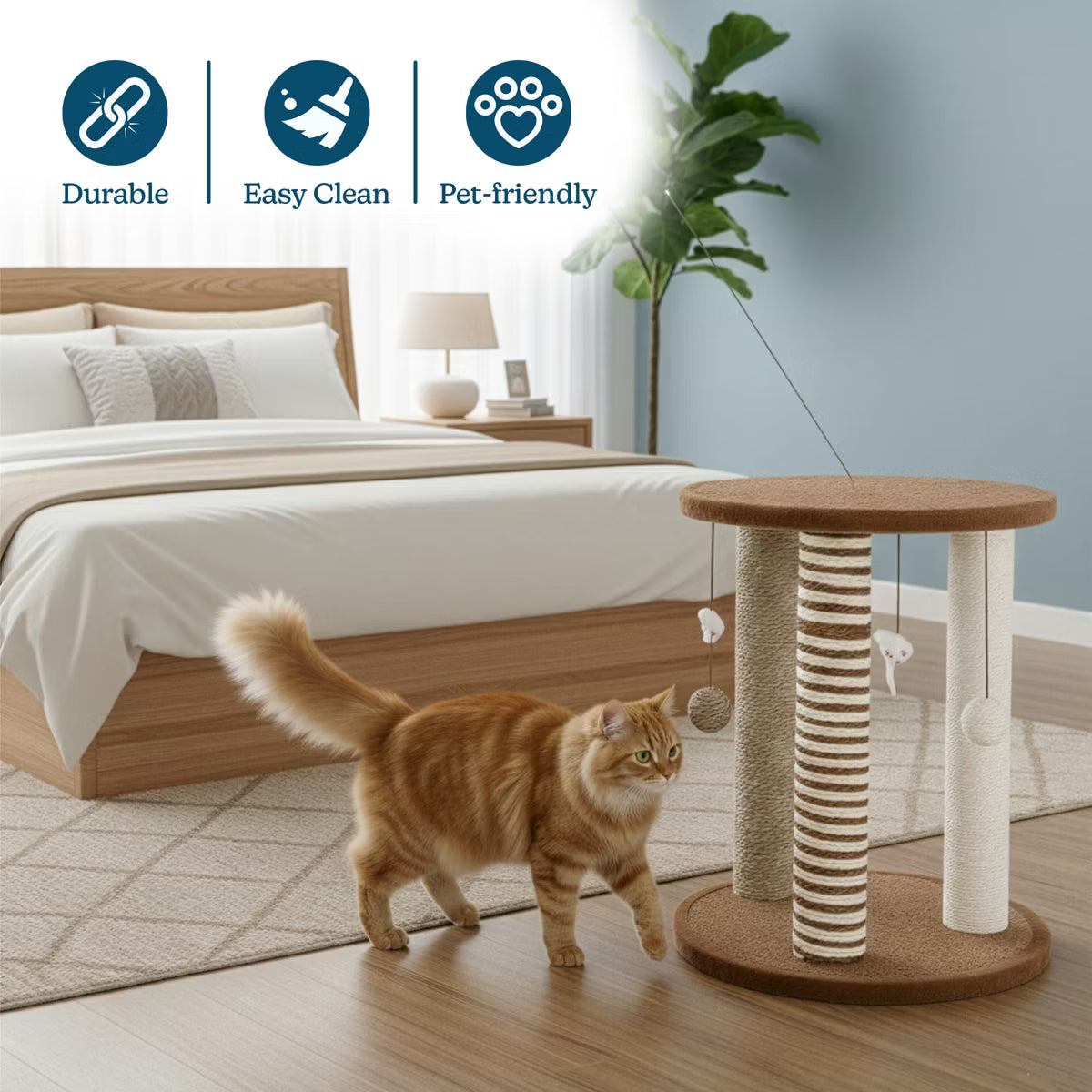 Cat Scratching Post with 3 Carpeted Scratcher Posts