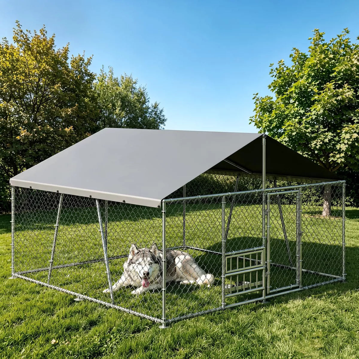 Outdoor Dog Kennel with Waterproof Cover & Lockable Door