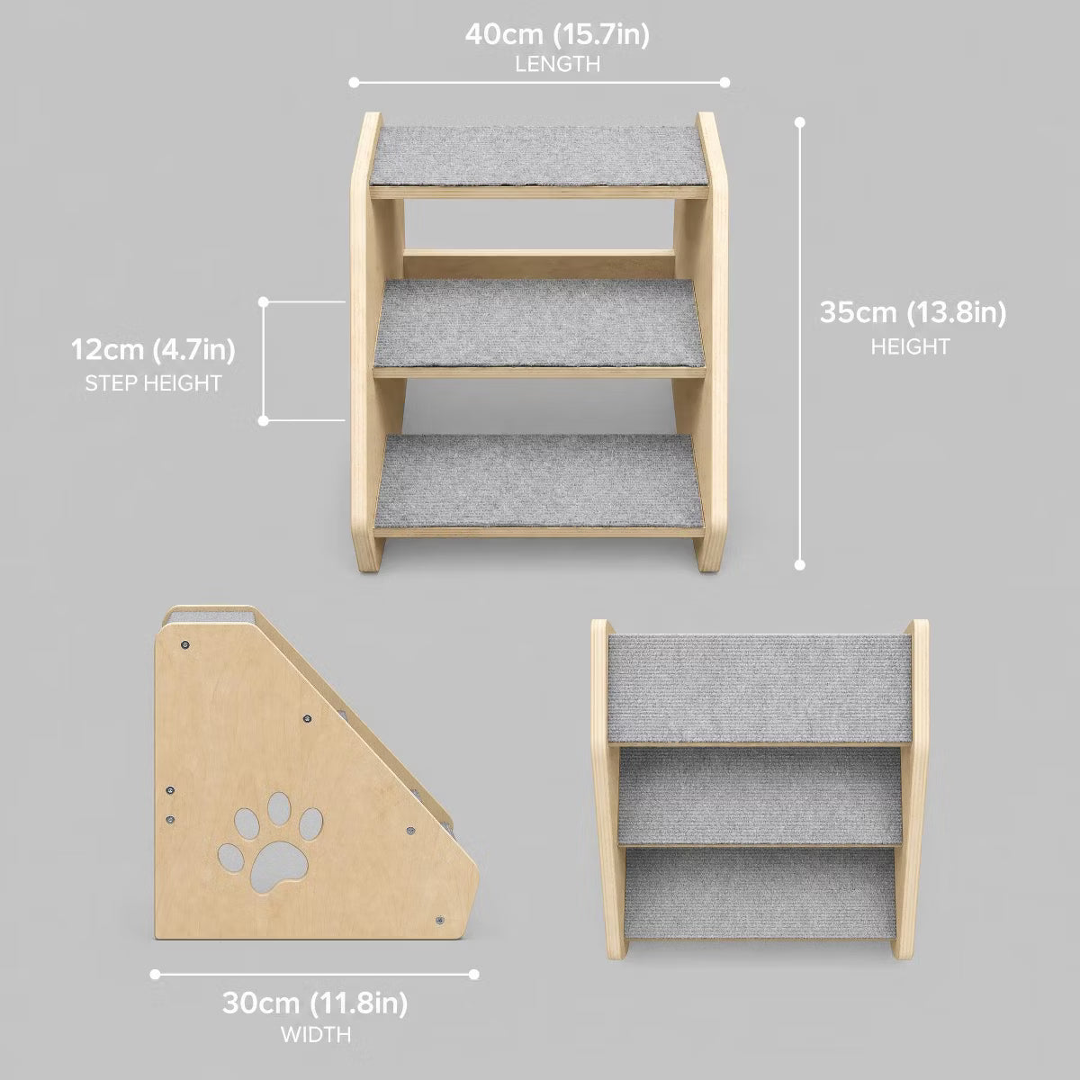 3-Step Wooden Pet Stairs for Small Dogs Cats NonSlip Steps Soft Fabric Cover – Ideal for Bed,
