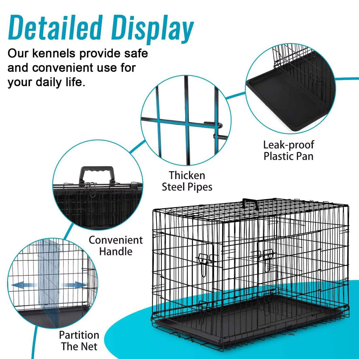 Dog Crate for Small Dogs 24 Inch Folding Metal WirePet Cage Double Door