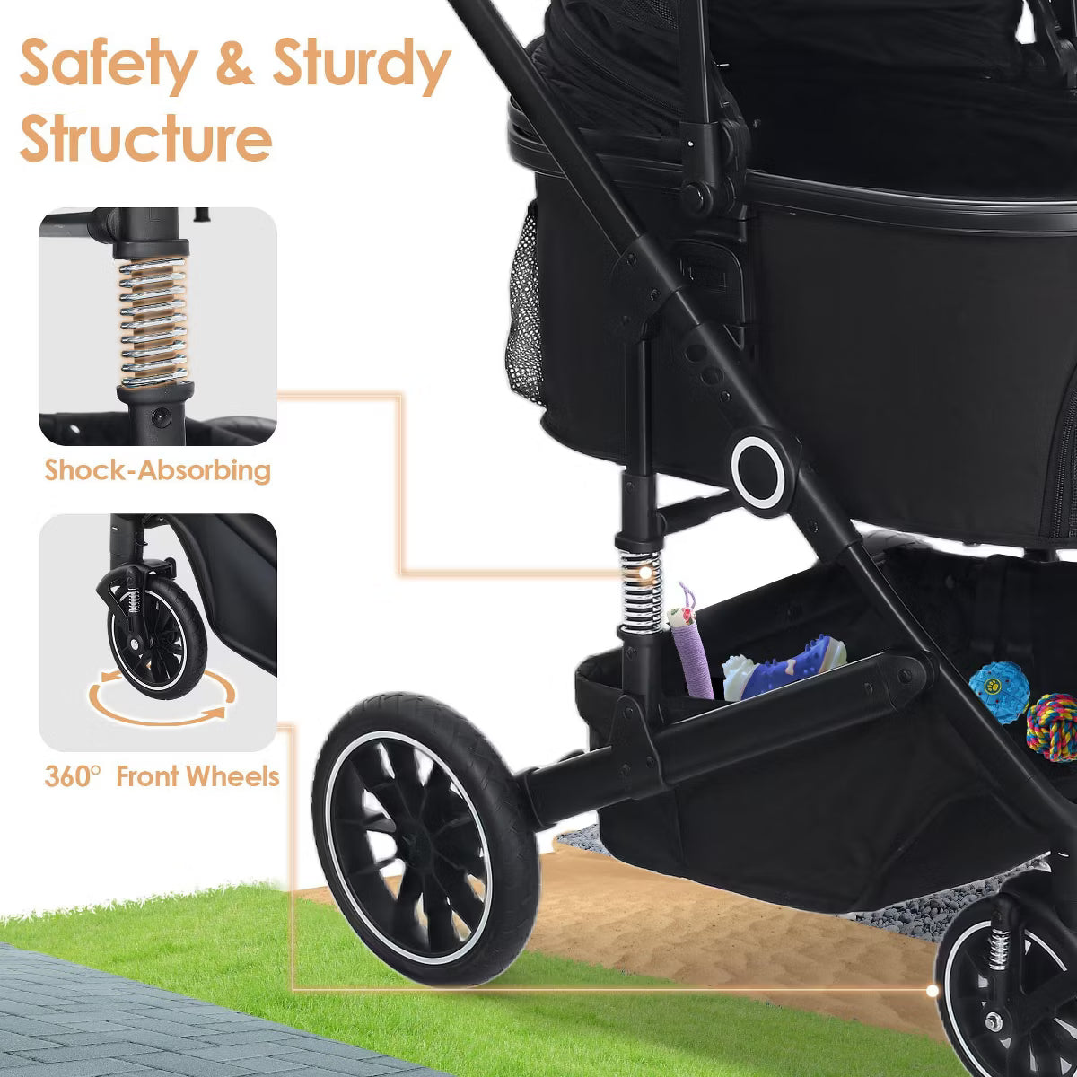 3-in-1 Folding Pet Stroller for Small to Medium Dogs and Cats up to 50 lbs with Storage Basket