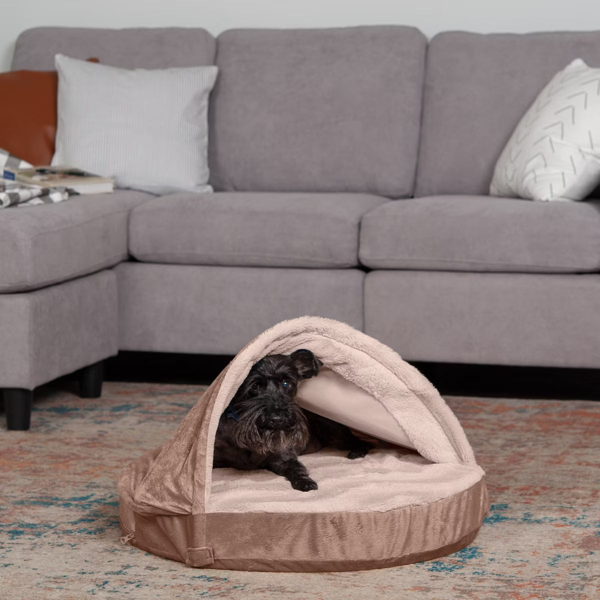 Wave Fur & Velvet Snuggery Gel Top Foam Dog Bed - 26", Brownstone