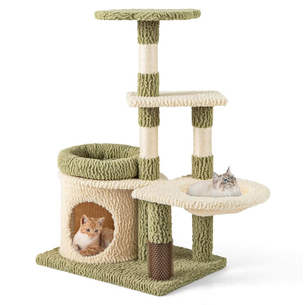 Cute Cat Tree Multi-Level Aesthetic Kitten Tower w/ Condo Indoor Cat Climbing Furniture Activity Center