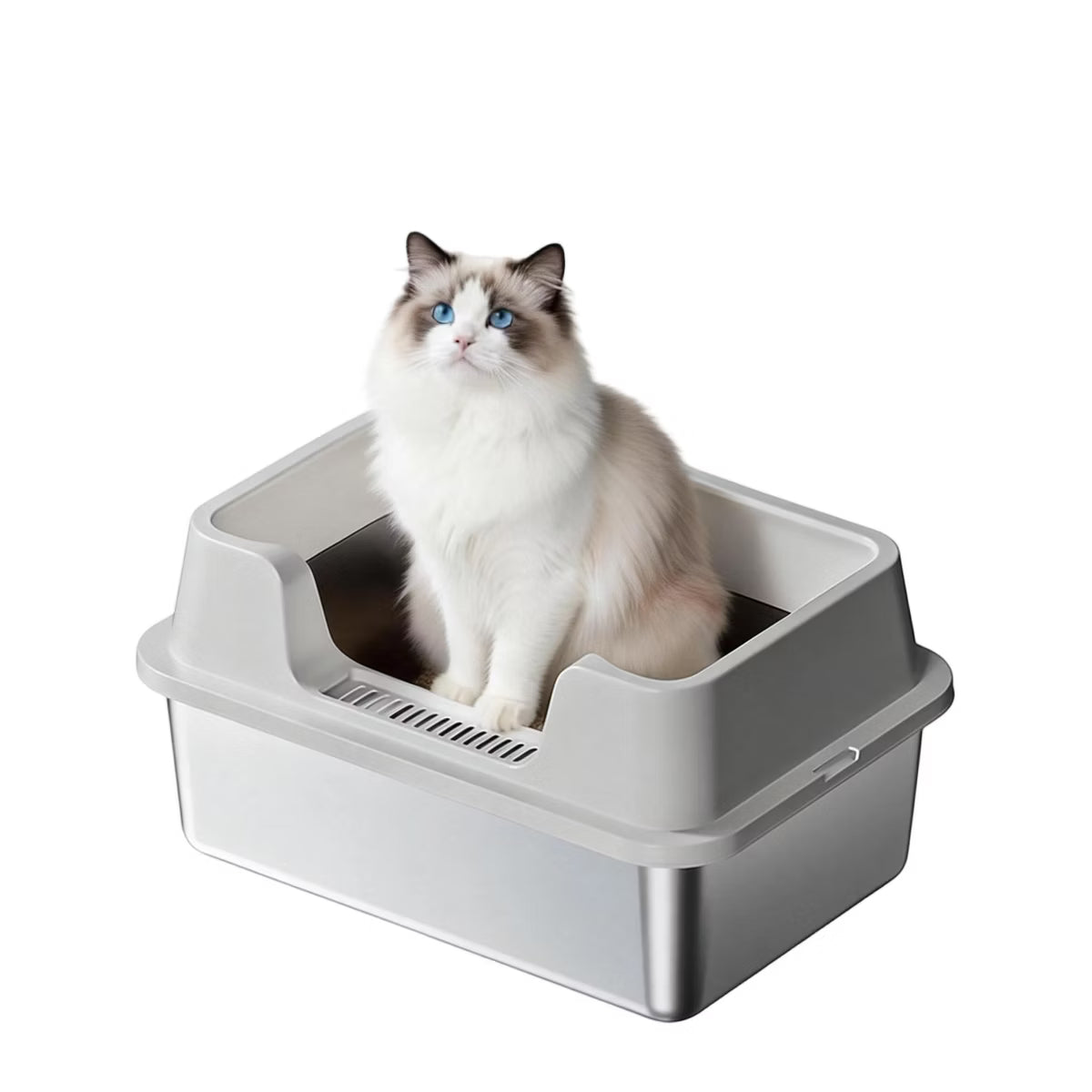 Jumbo Stainless Steel Cat Litter Box - High-Sided & Non-Stick,