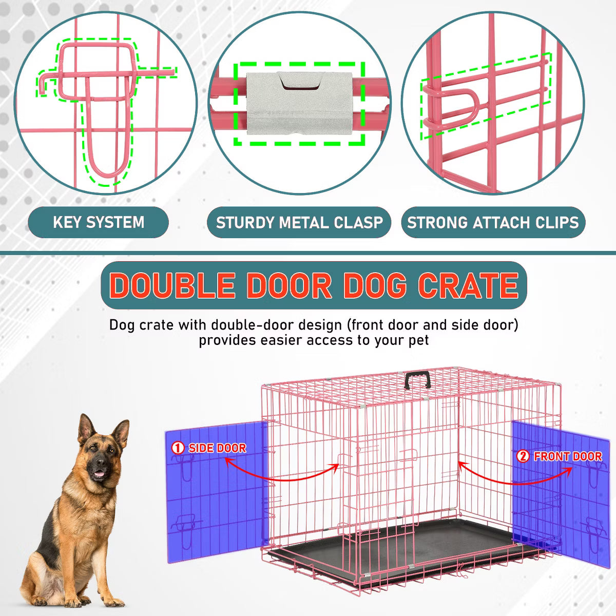 36in Dog Crates for Dogs Folding Mental Wire Crates Dog Kennels Pet Crate with Removable Tray and Handle,