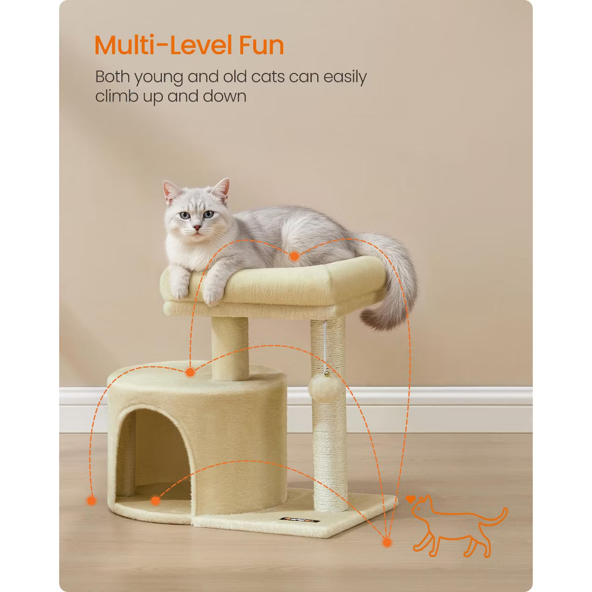 Cat Tree Tower with Sisal Scratching Post, Cat Condo with Padded Perch,