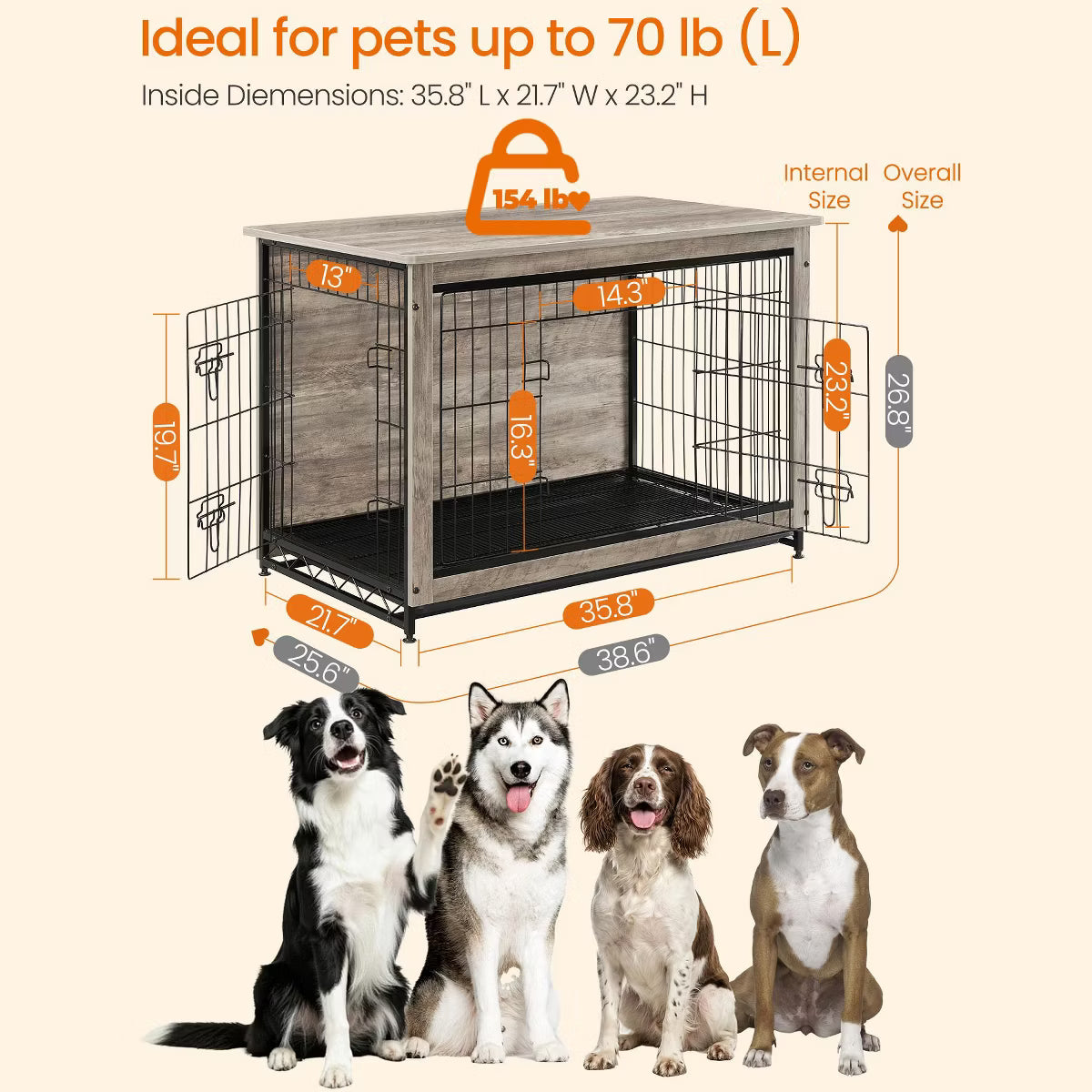 Modern Kennel for Dogs Indoor up to 70 lb