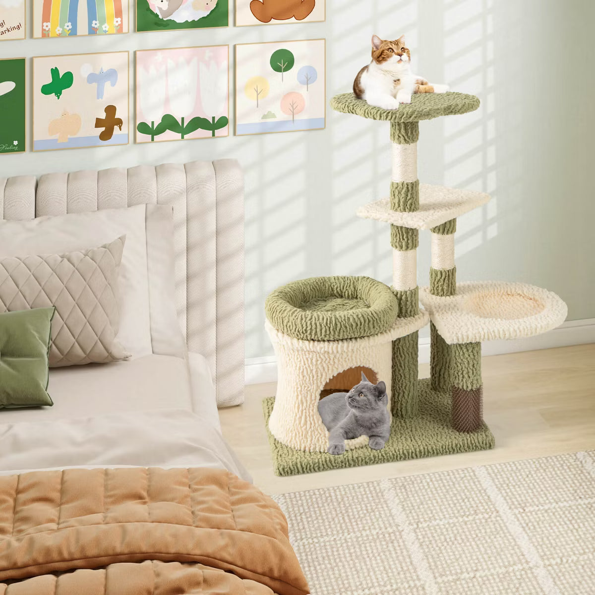 Cute Cat Tree Multi-Level Aesthetic Kitten Tower w/ Condo Indoor Cat Climbing Furniture Activity Center