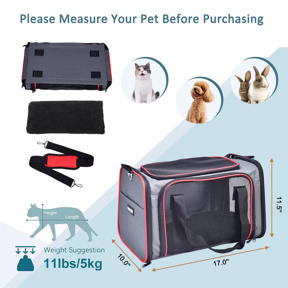 Soft-Sided Travel Small Dog & Cat Carrier Bag