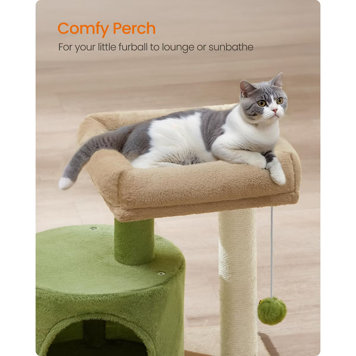 Cat Tree Tower with Sisal Scratching Post, Cat Condo with Padded Perch,