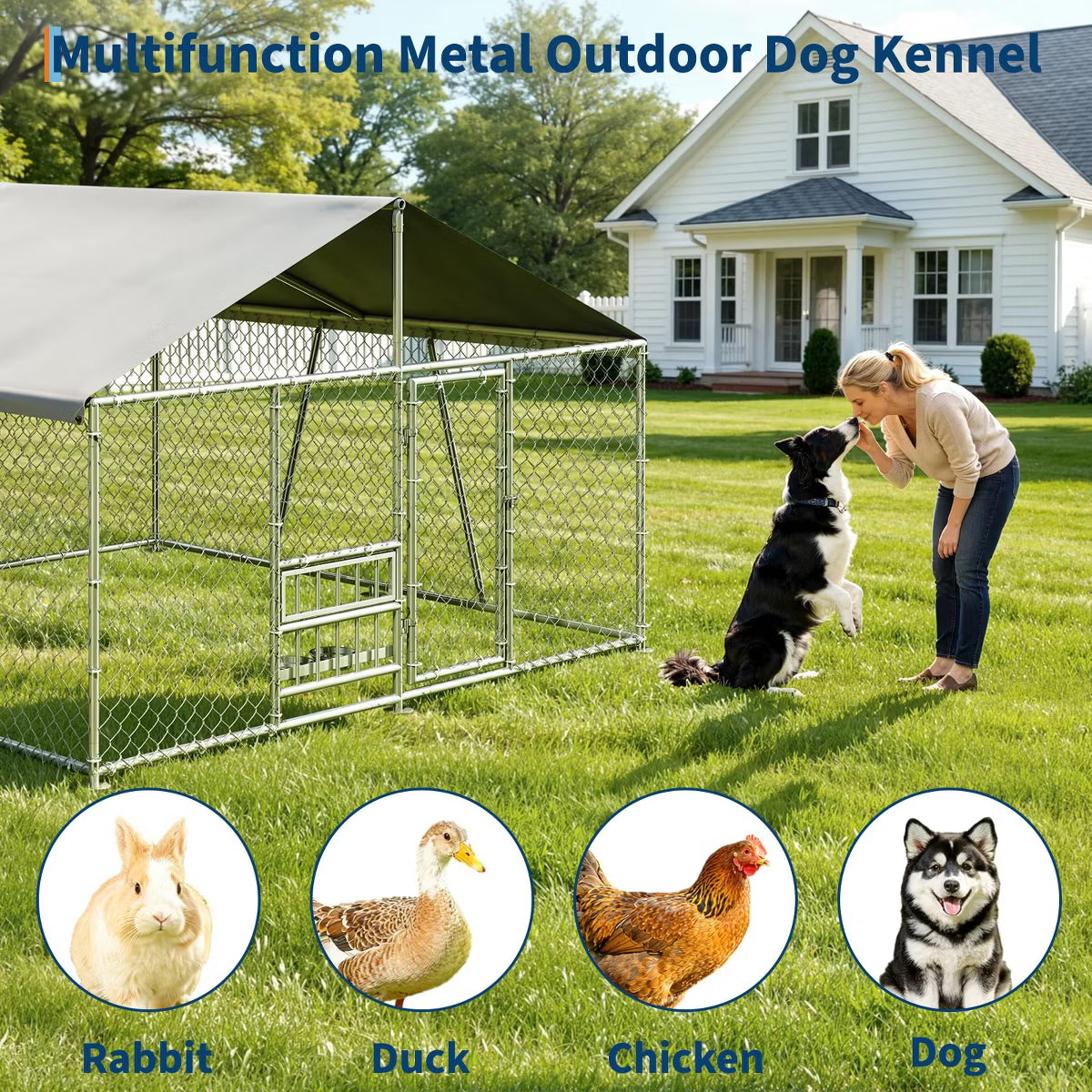 Outdoor Dog Kennel with Waterproof Cover & Lockable Door
