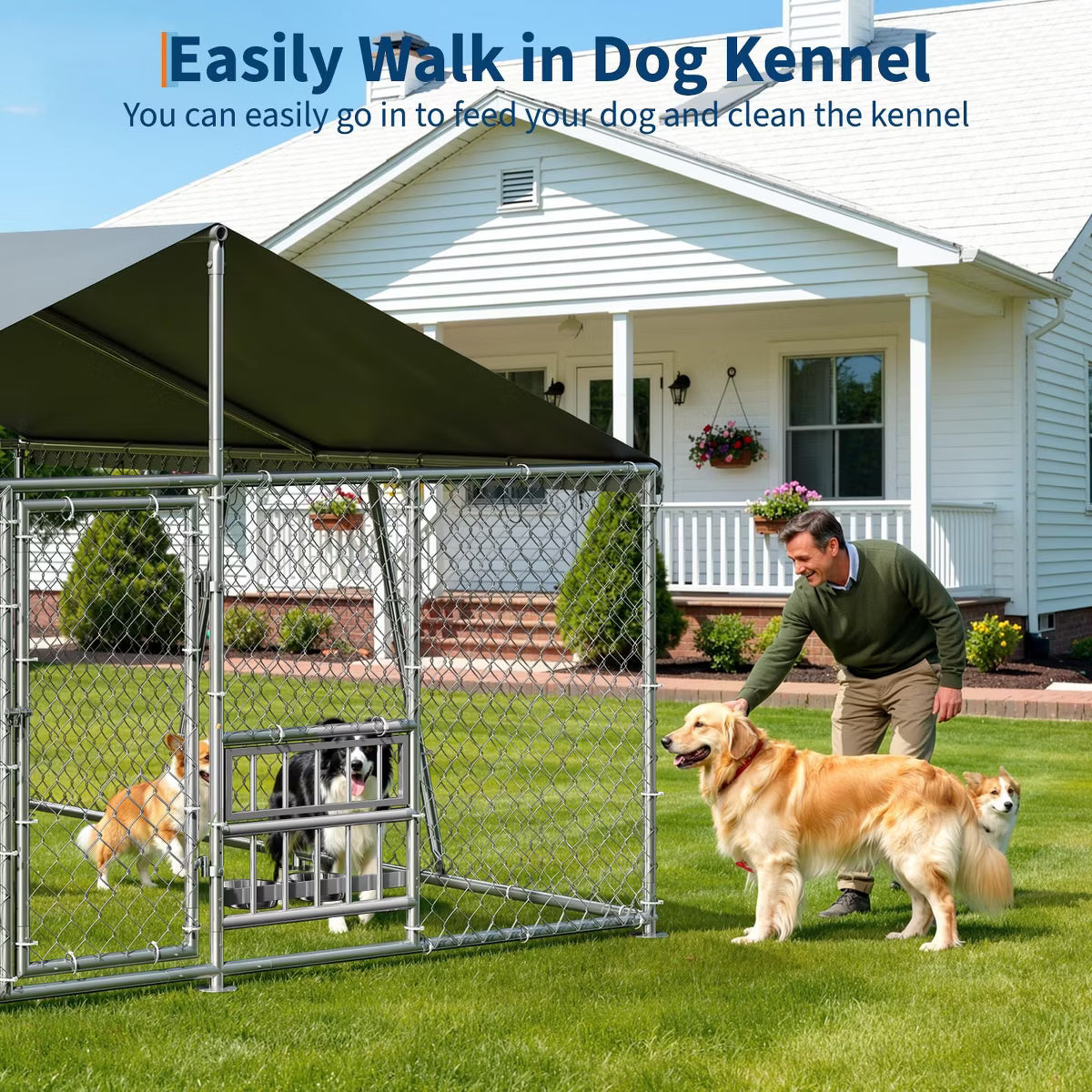 Outdoor Dog Kennel with Waterproof Cover & Lockable Door